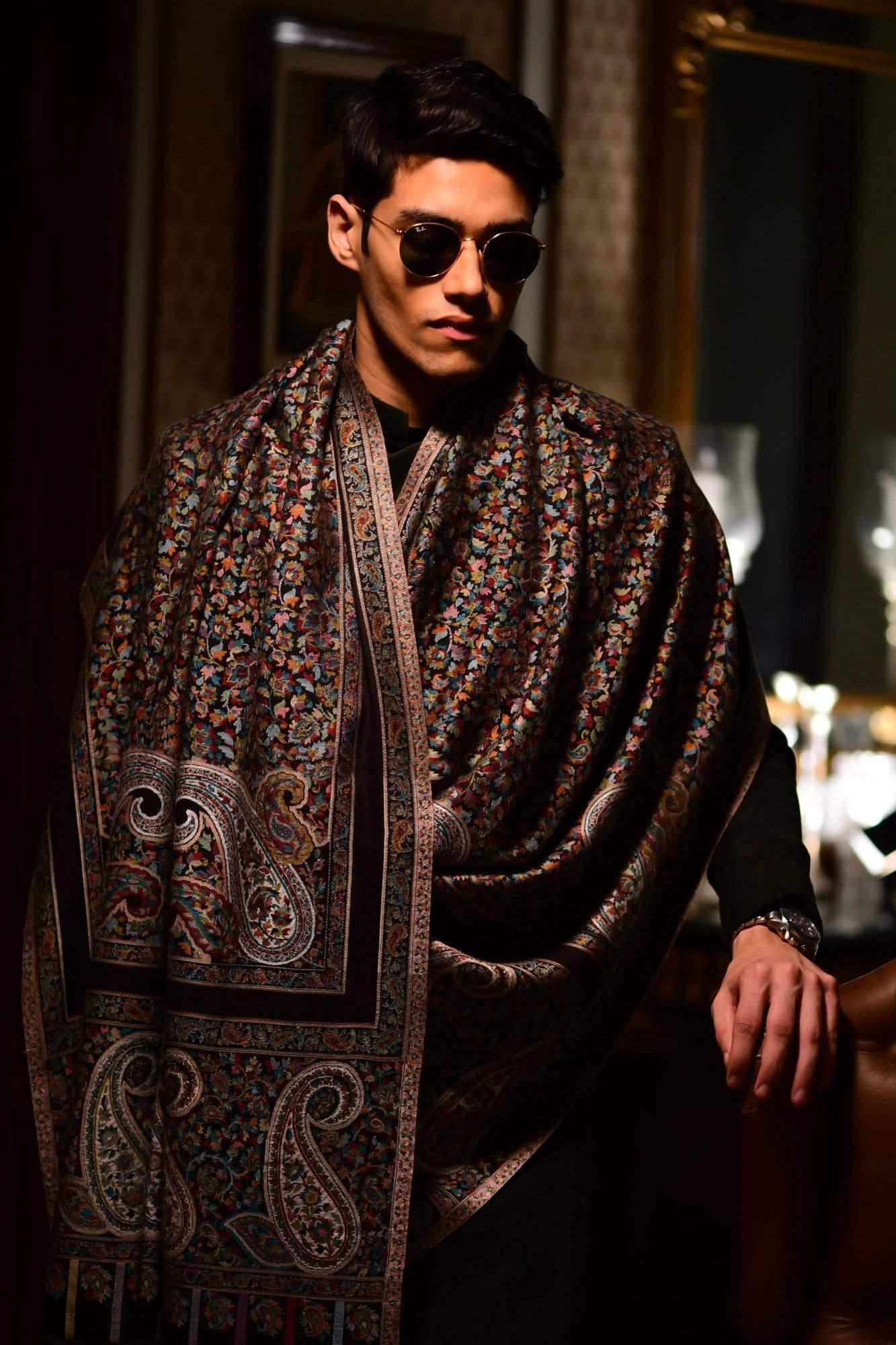 Pashtush India 70x200 Pashtush Mens Kaani fine extra soft Stole (70 x 200 cm ) Black