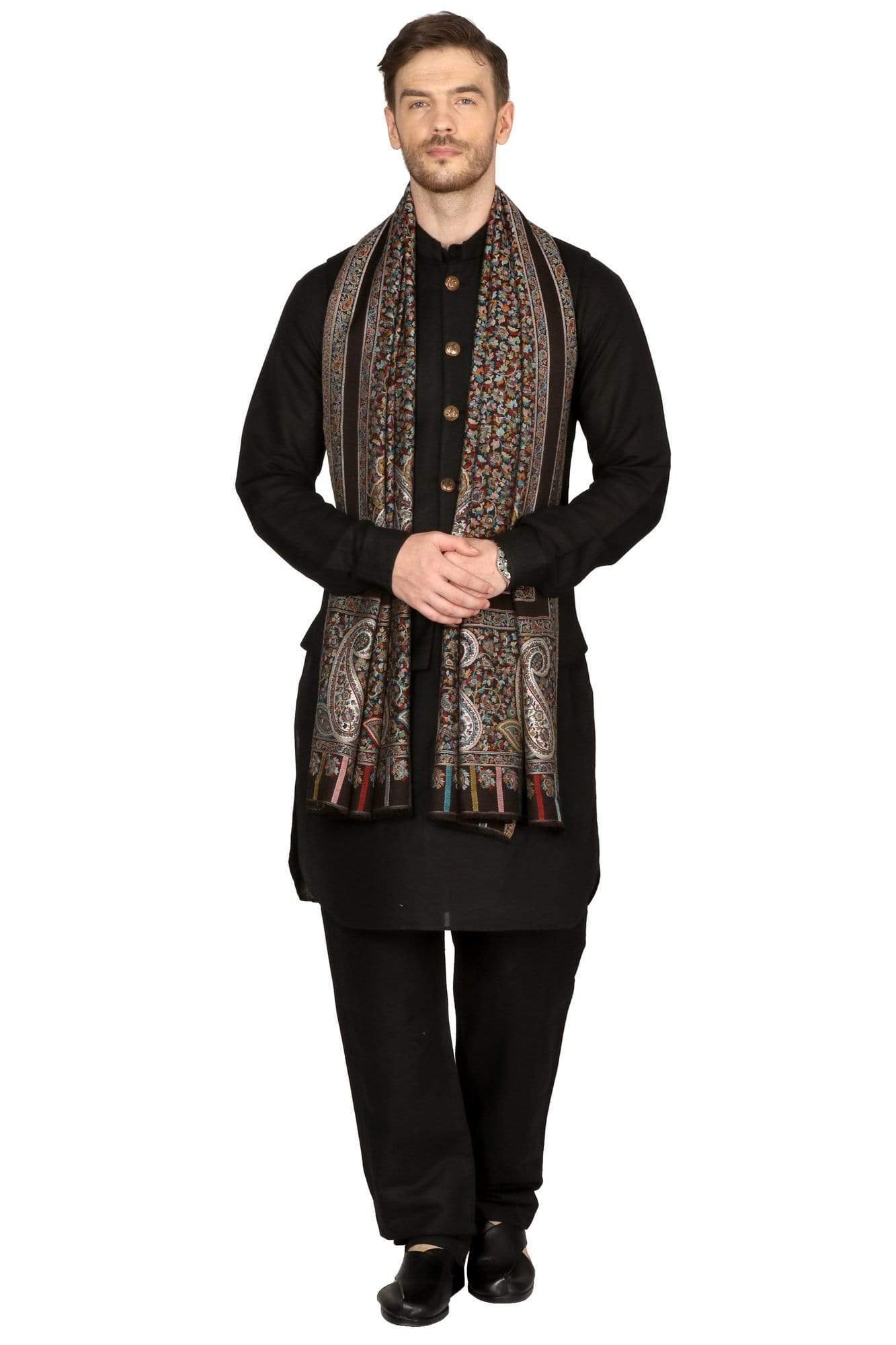 Pashtush India 70x200 Pashtush Mens Kaani fine extra soft Stole (70 x 200 cm ) Black