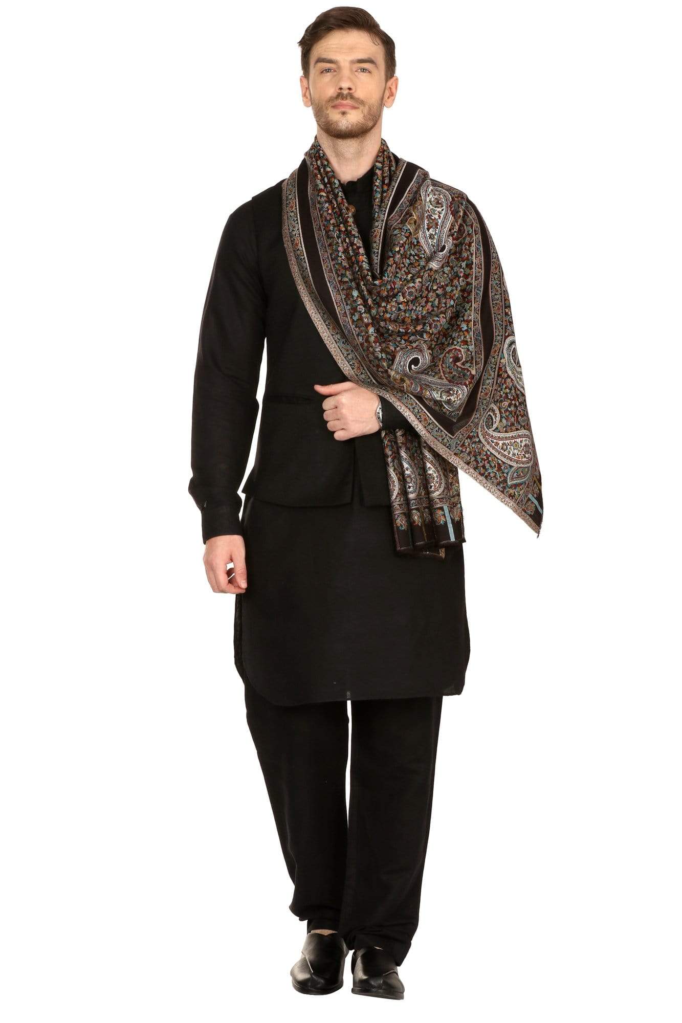 Pashtush India 70x200 Pashtush Mens Kaani fine extra soft Stole (70 x 200 cm ) Black