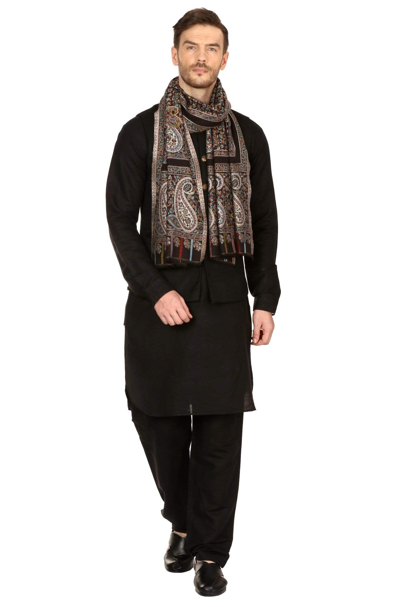 Pashtush India 70x200 Pashtush Mens Kaani fine extra soft Stole (70 x 200 cm ) Black