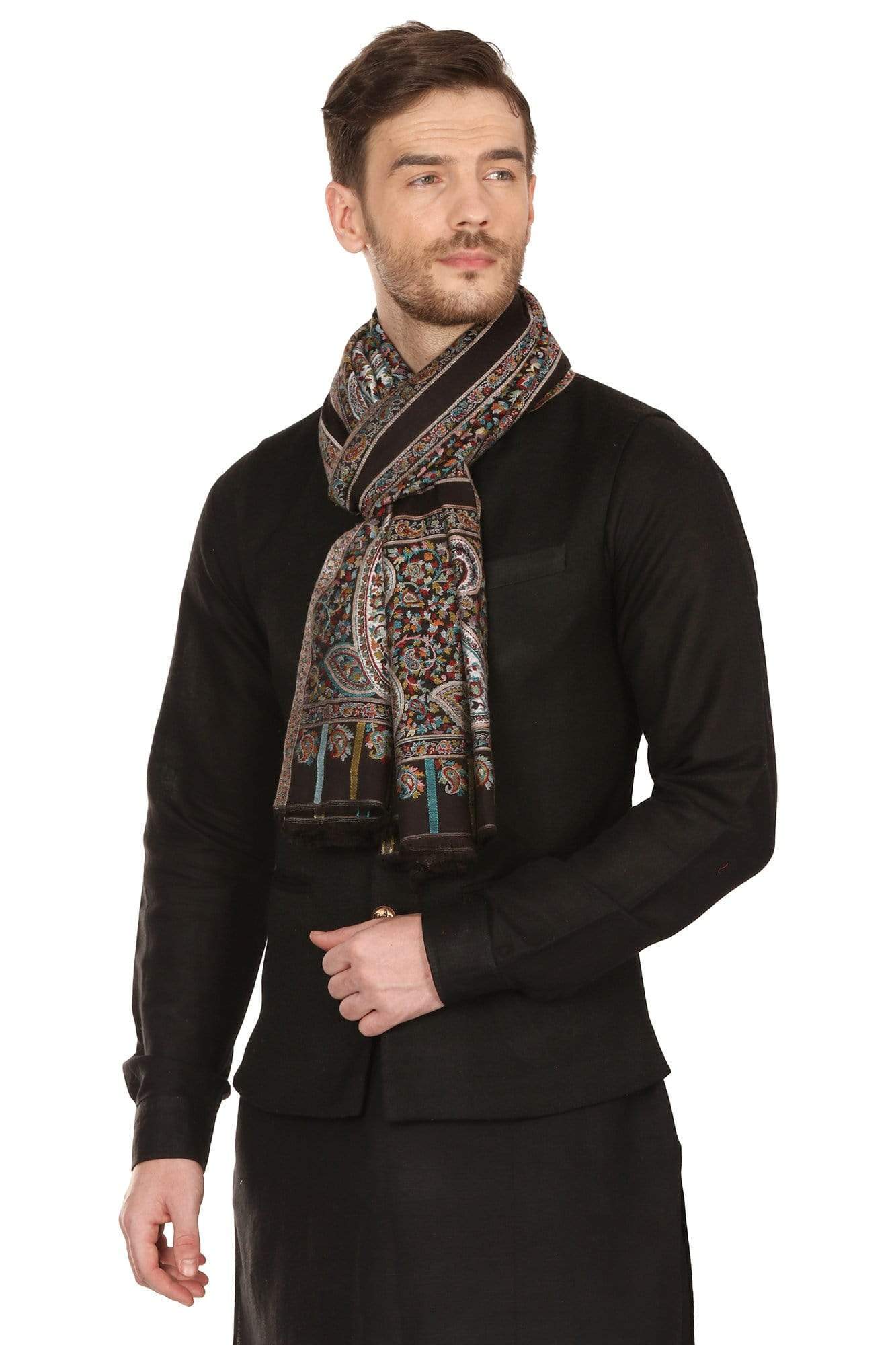Pashtush India 70x200 Pashtush Mens Kaani fine extra soft Stole (70 x 200 cm ) Black