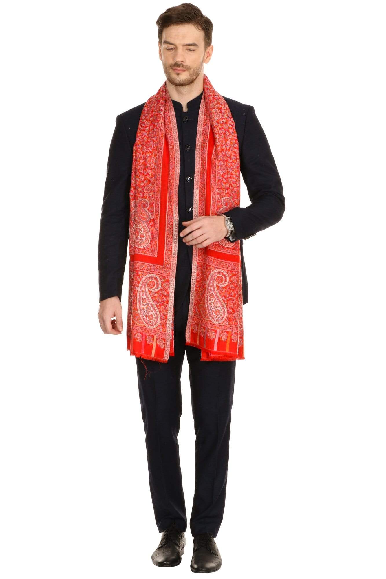 Pashtush India Shawl Pashtush Mens Kaani fine extra soft Stole (70 x 200 cm ) Red