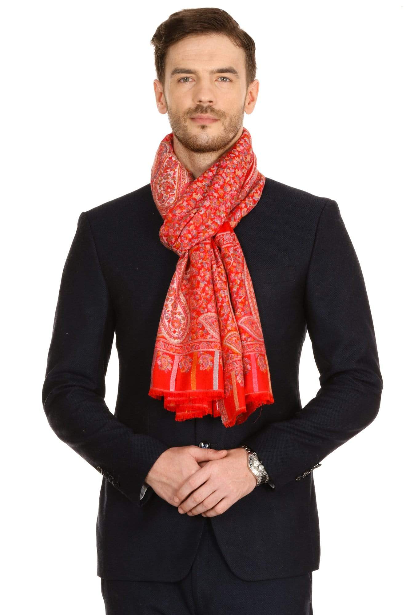 Pashtush India Shawl Pashtush Mens Kaani fine extra soft Stole (70 x 200 cm ) Red