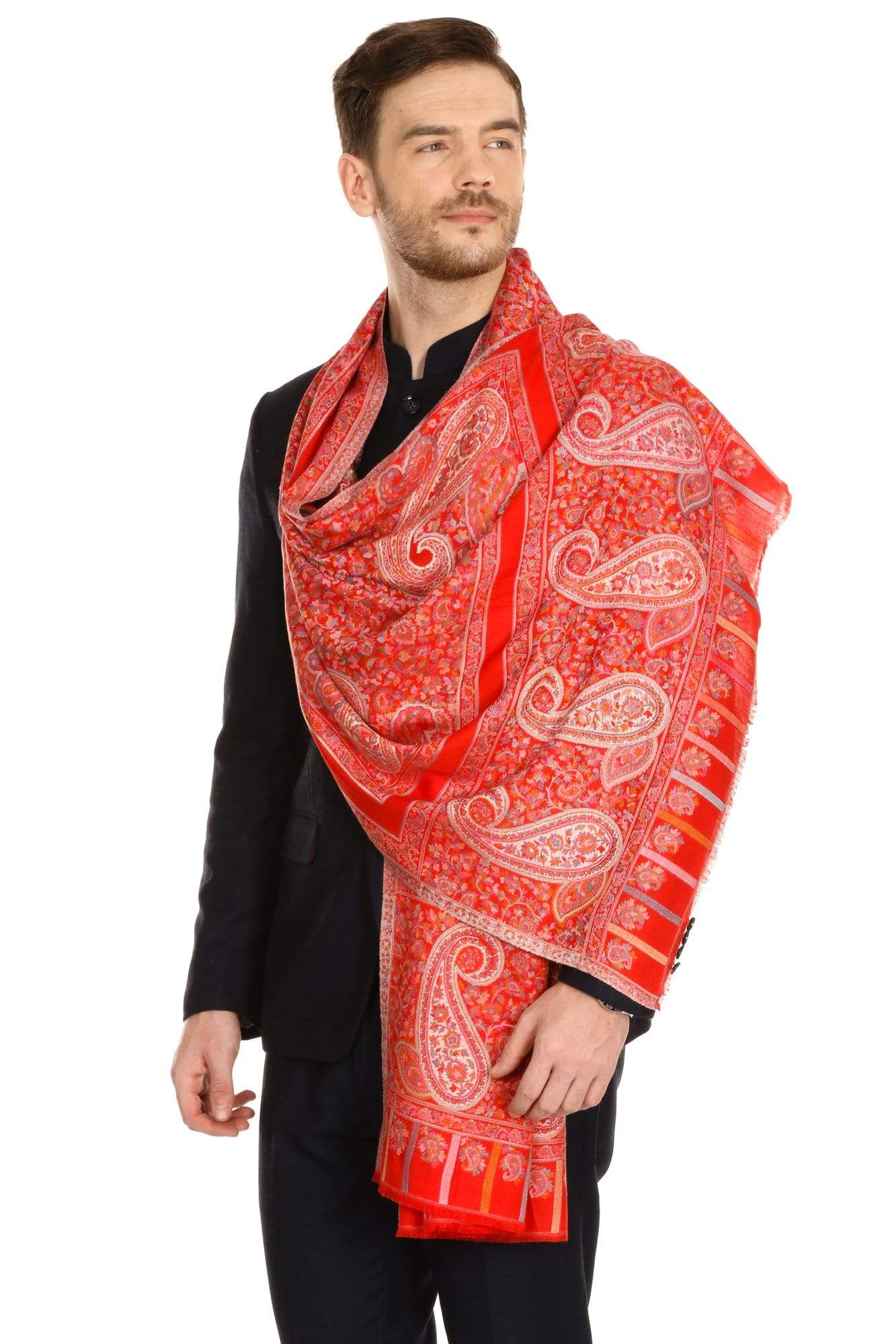 Pashtush India Shawl Pashtush Mens Kaani fine extra soft Stole (70 x 200 cm ) Red
