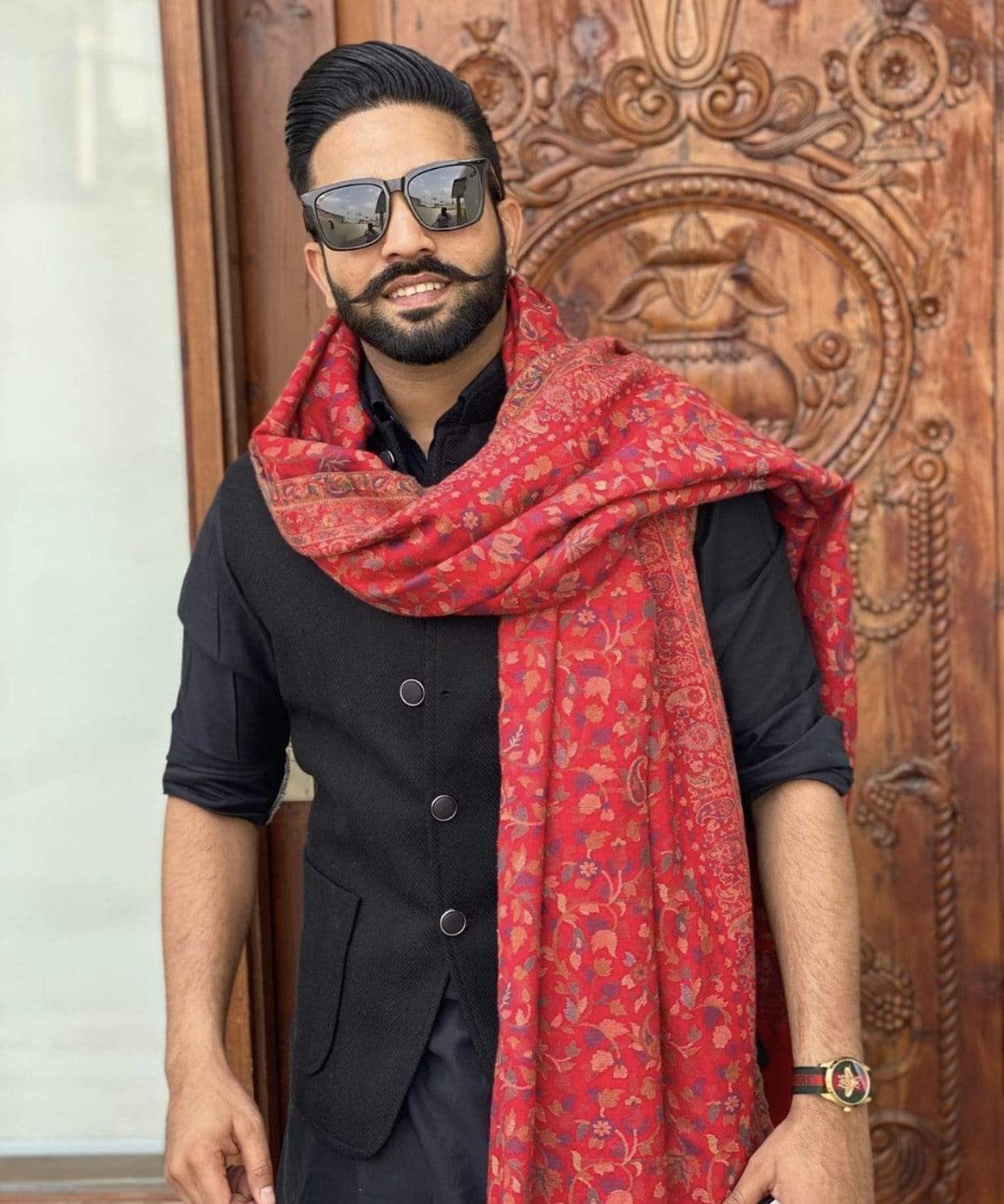 Pashtush Store Shawl Pashtush Mens Kaani Shawl, Mens Lohi (full size 54x108 inches) - Maroon