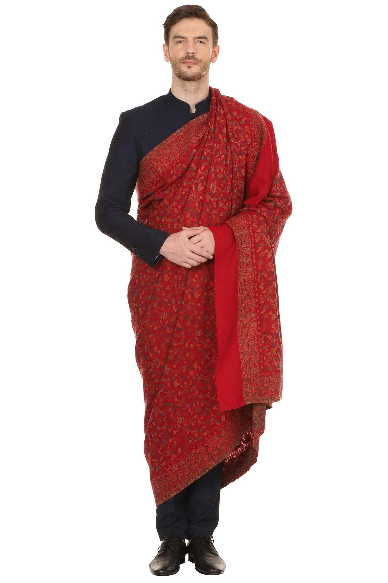 Pashtush Store Shawl Pashtush Mens Kaani Shawl, Mens Lohi (full size 54x108 inches) - Maroon