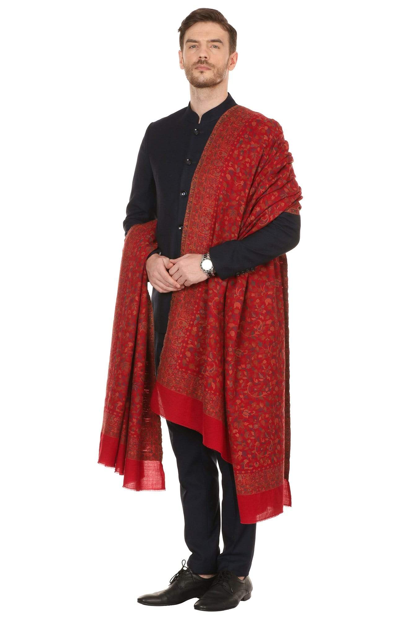 Pashtush Store Shawl Pashtush Mens Kaani Shawl, Mens Lohi (full size 54x108 inches) - Maroon
