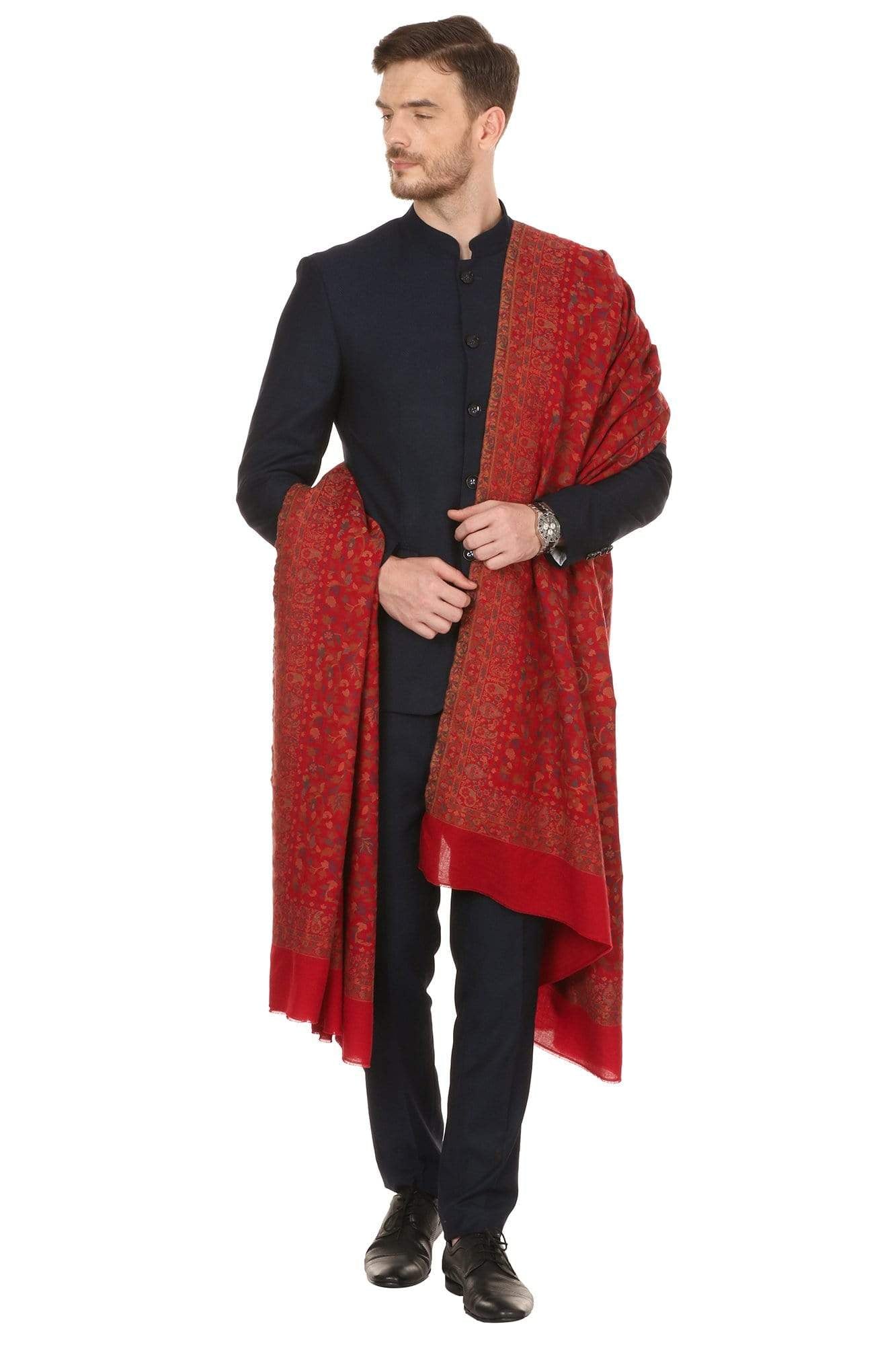 Pashtush Store Shawl Pashtush Mens Kaani Shawl, Mens Lohi (full size 54x108 inches) - Maroon
