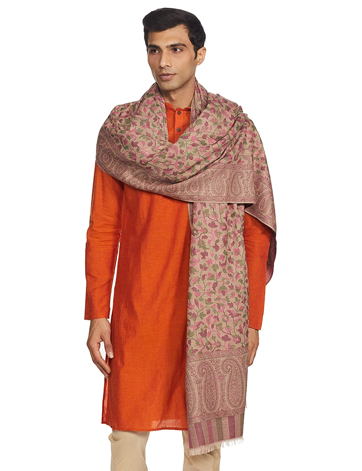 Pashtush India 127x254 Pashtush Mens Kaani Shawl, Mens Lohi, Full Size, Fine Wool,  Beige
