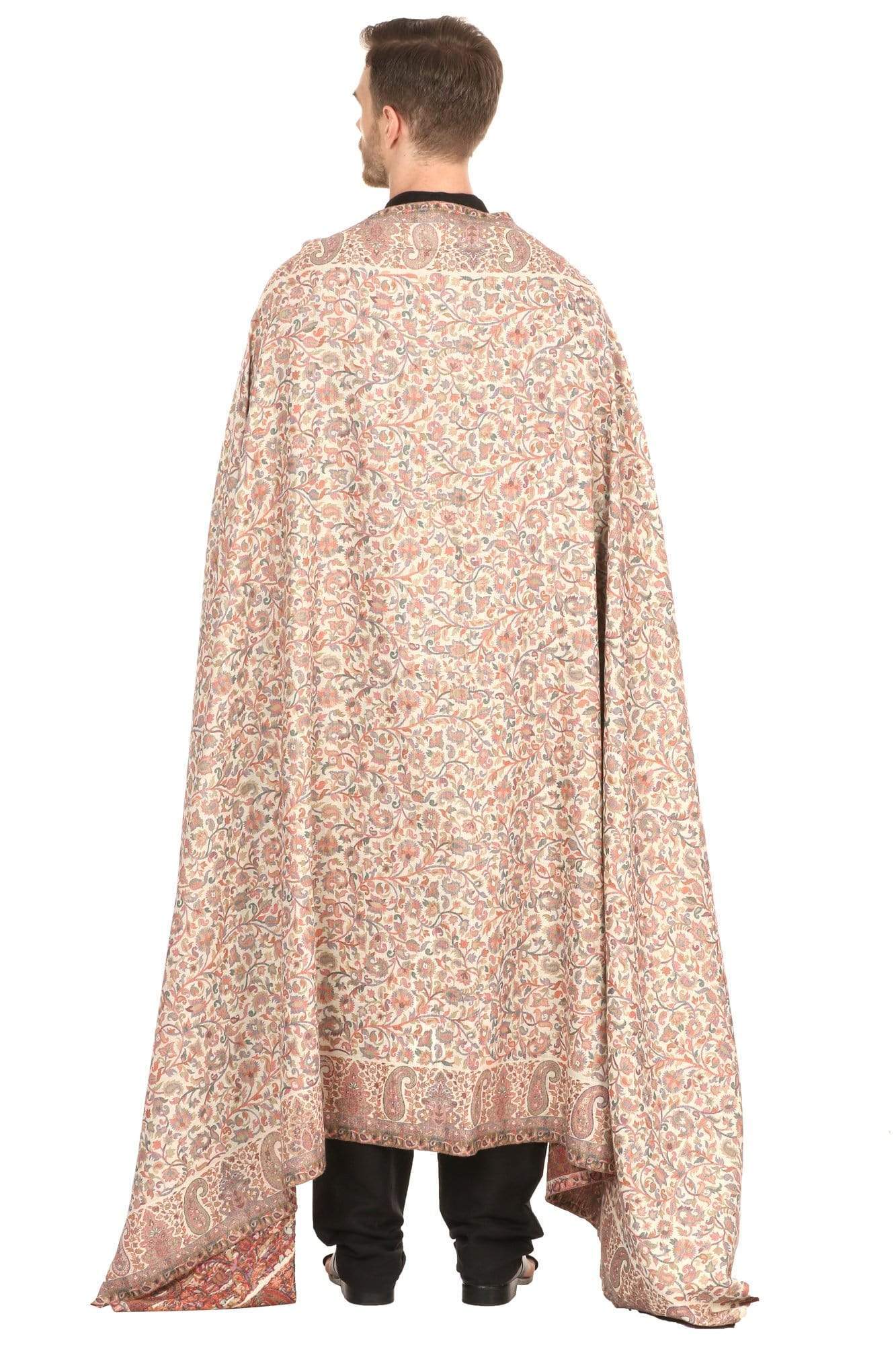 Pashtush India 127x254 Pashtush Mens Kaani Shawl, Mens Lohi, Full Size, Fine Wool,  Ivory