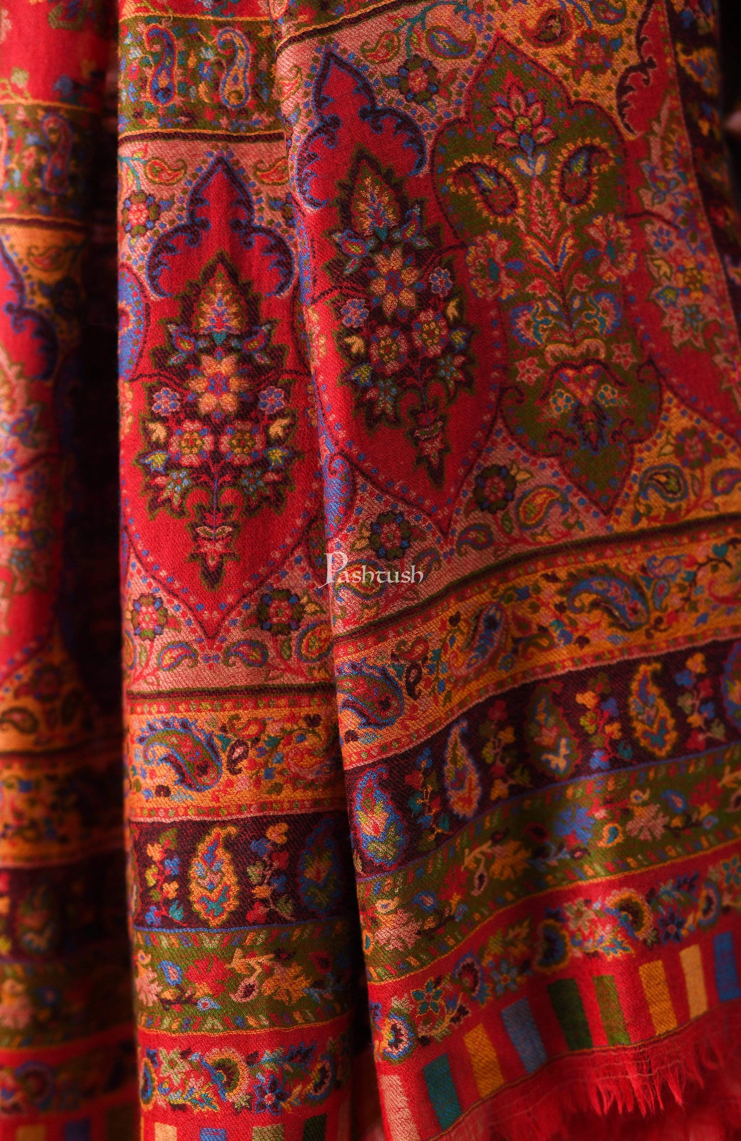 Pashtush India 100x200 Pashtush Mens Kaani Shawl, Pure Wool, Woolmark Certificate, Scarlet Red