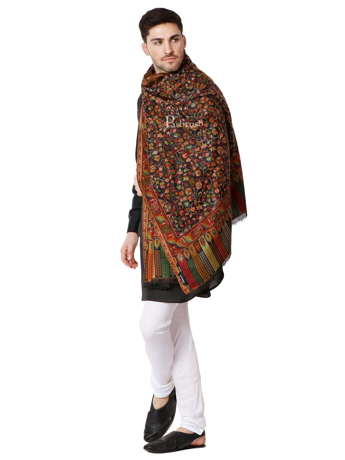 Pashtush India 100x200 Pashtush Mens Kaani Stole, Faux Pashmina, Soft and Warm, Black