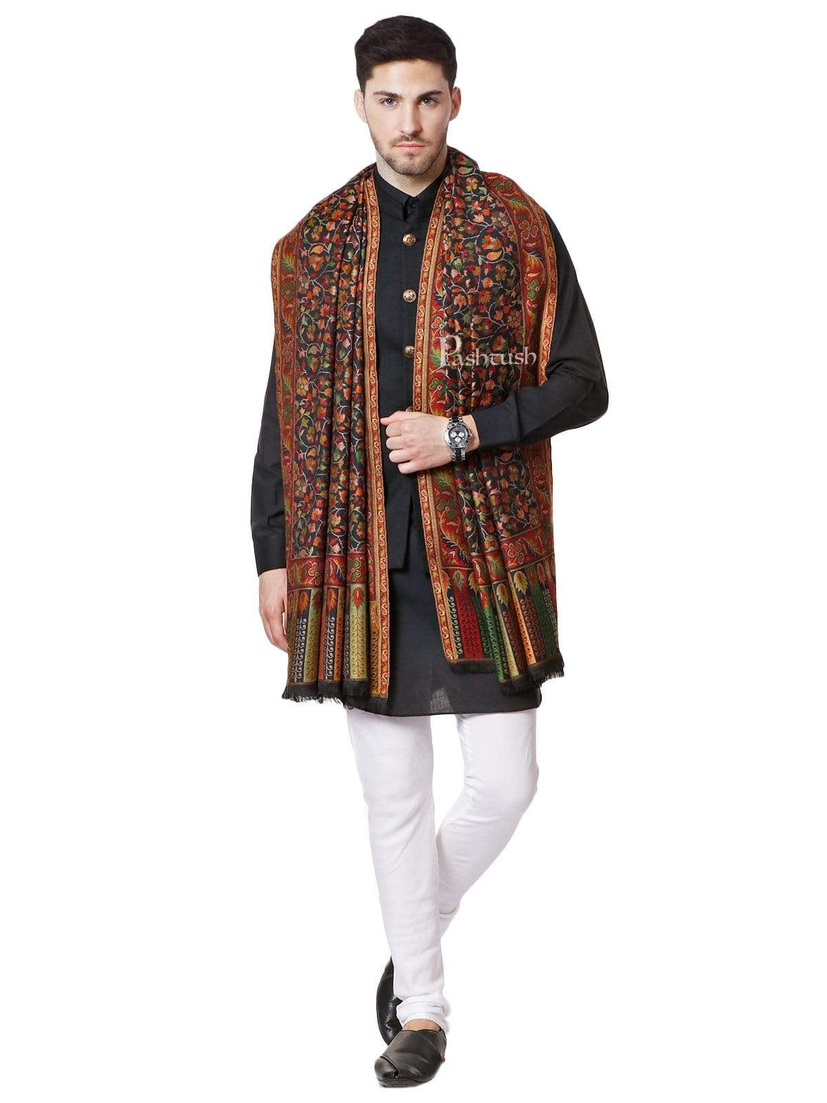 Pashtush India 100x200 Pashtush Mens Kaani Stole, Faux Pashmina, Soft and Warm, Black