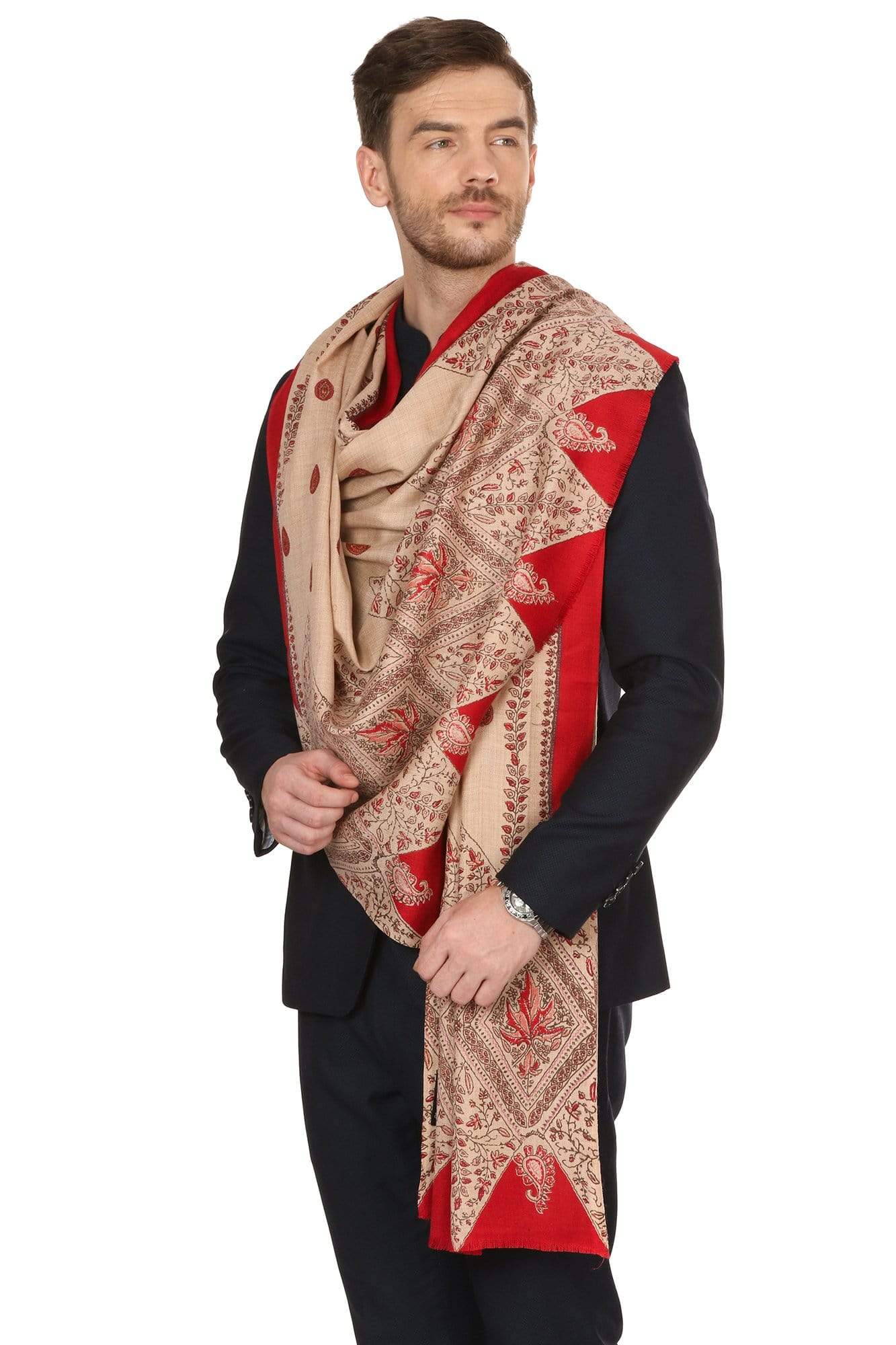 Pashtush Shawl Store Shawl Pashtush Mens Kalamkari Printed Shawl, Medium Size, thick and warm
