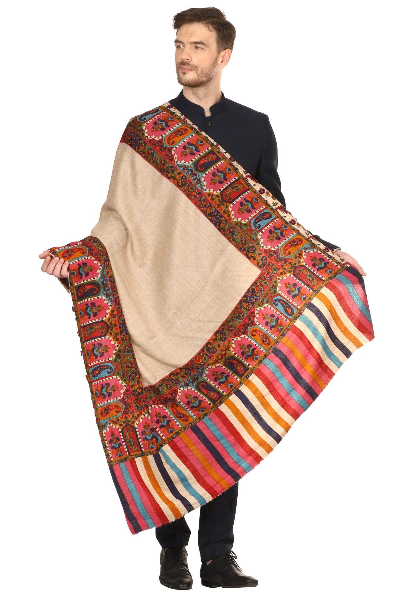 Pashtush India 114x228 Pashtush Mens Kalamkari Printed Shawl, Medium, thick and warm