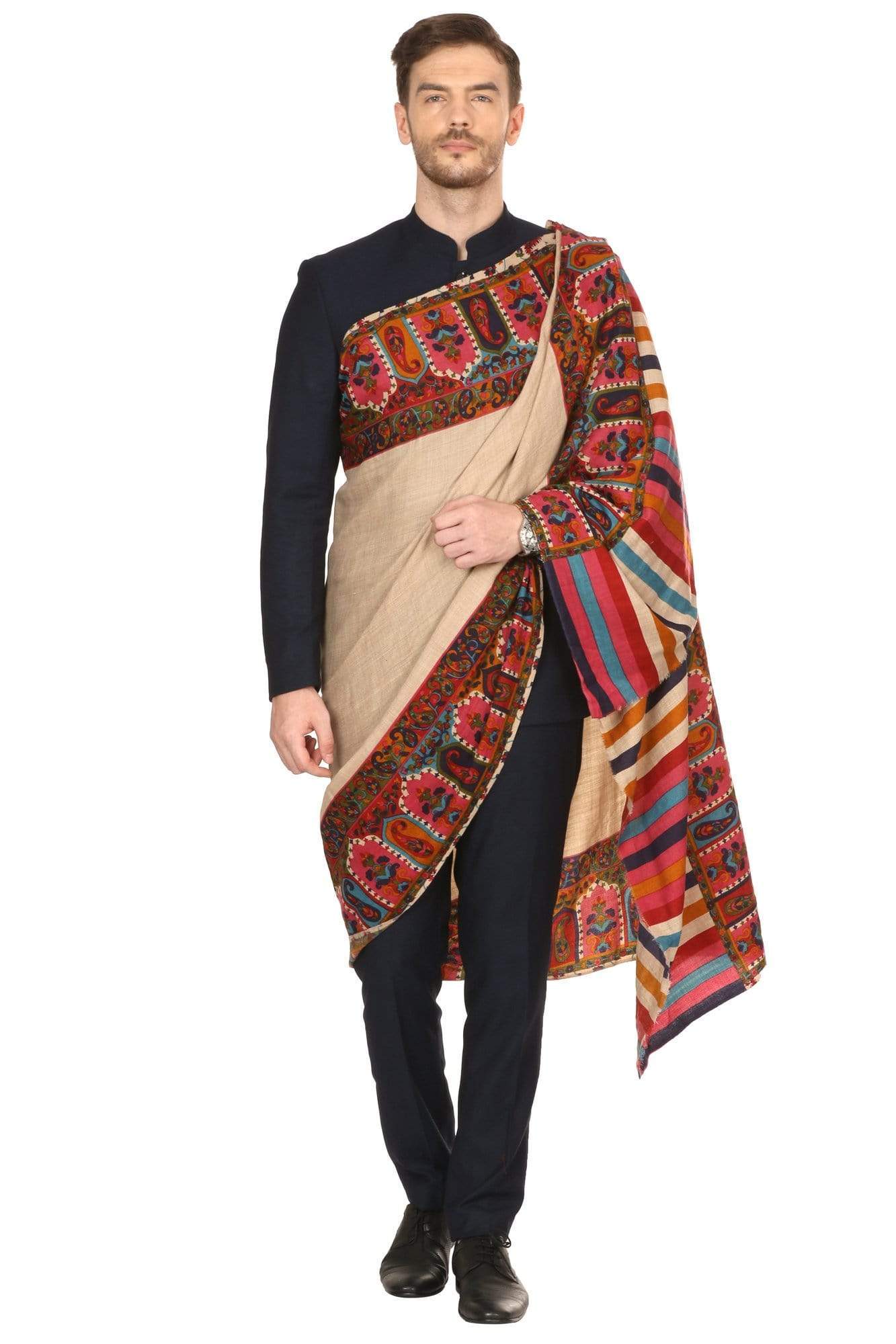 Pashtush India 114x228 Pashtush Mens Kalamkari Printed Shawl, Medium, thick and warm
