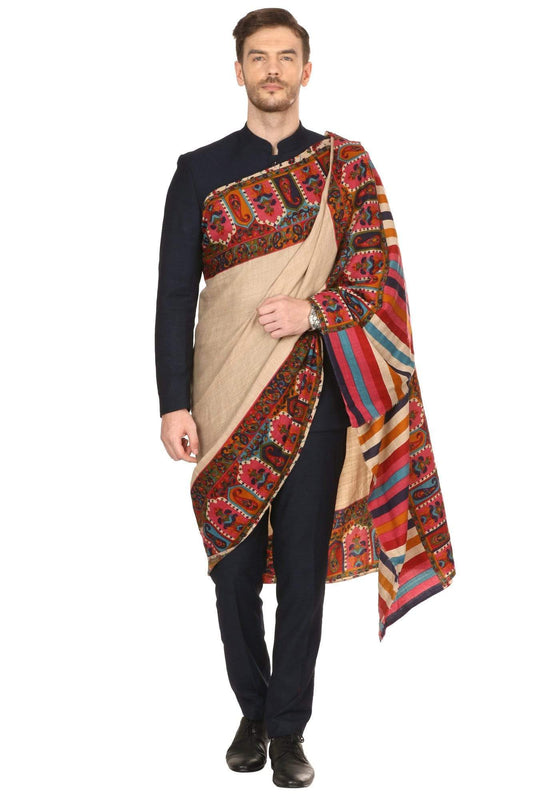 Pashtush India 114x228 Pashtush Mens Kalamkari Printed Shawl, Medium, thick and warm