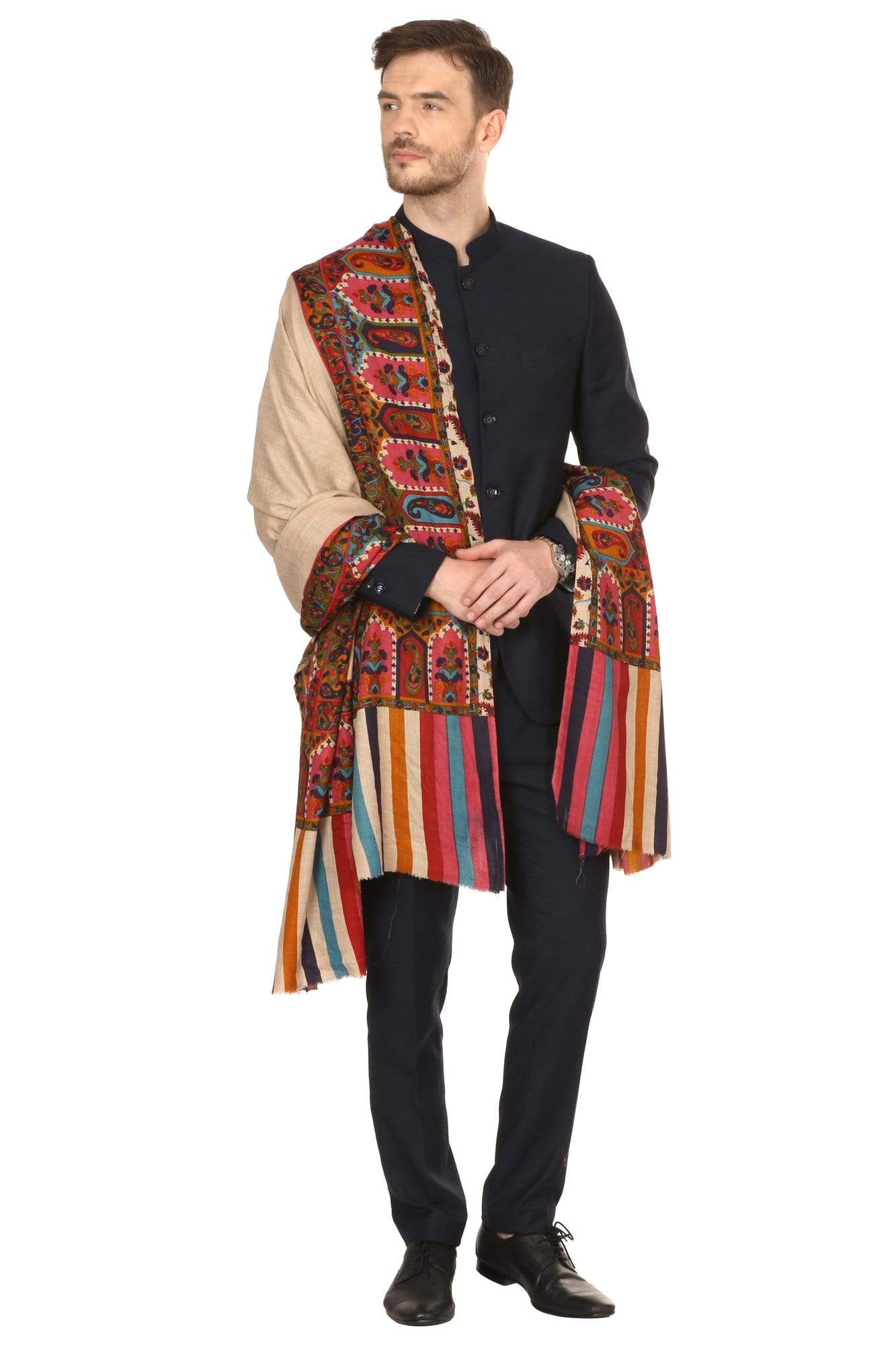 Pashtush India 114x228 Pashtush Mens Kalamkari Printed Shawl, Medium, thick and warm