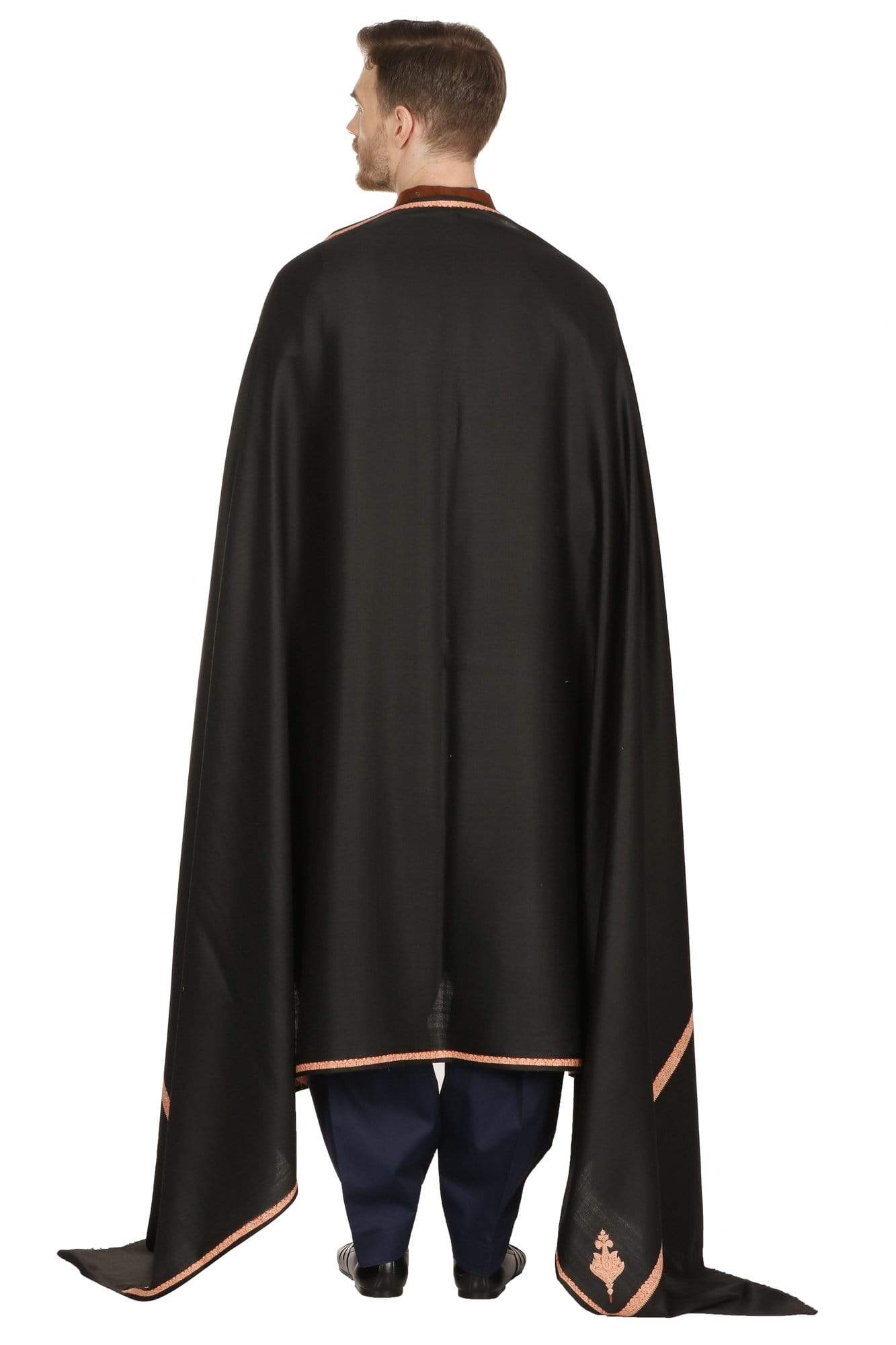 Pashtush India Shawl Pashtush Mens Kashmiri Embroidery Black Shawl, Kingri Design - Rich Black