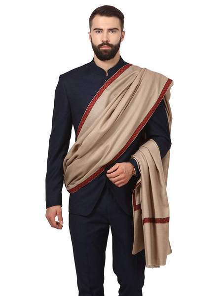 Pashtush India Shawl Pashtush Mens Kashmiri Embroidery Mens shawl, Full Size, Beige