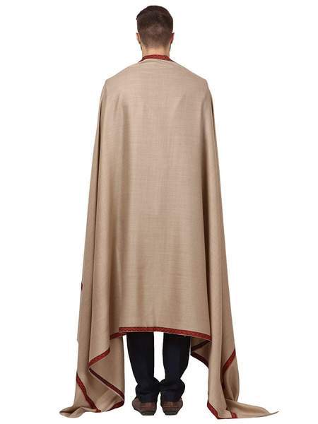 Pashtush India Shawl Pashtush Mens Kashmiri Embroidery Mens shawl, Full Size, Beige