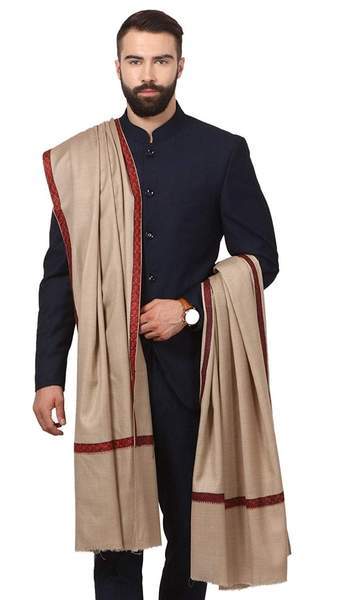 Pashtush India Shawl Pashtush Mens Kashmiri Embroidery Mens shawl, Full Size, Beige