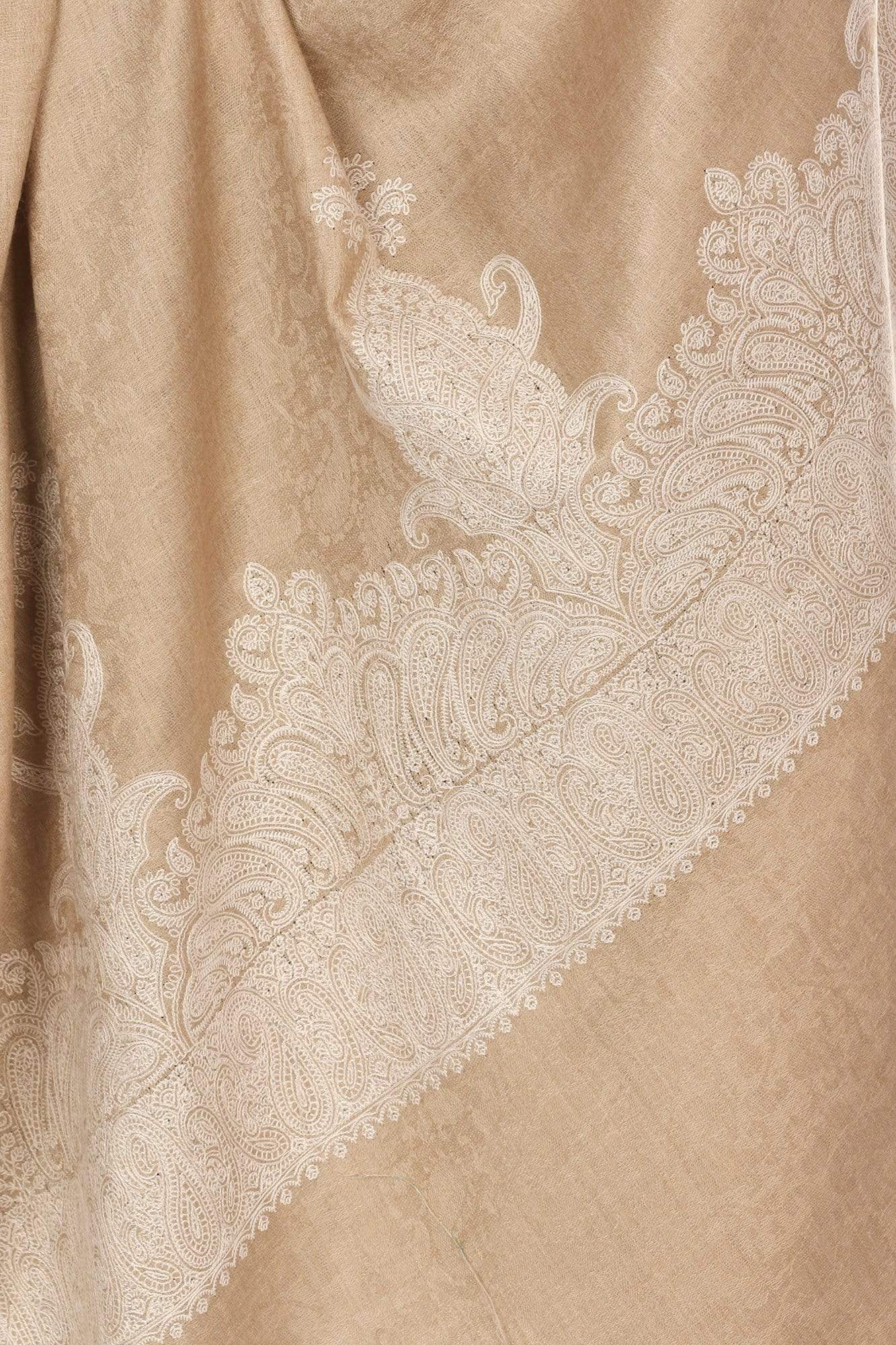 Pashtush India Shawl Pashtush Mens Kashmiri Embroidery Tone on Tone Double border Shawl Medium size 48x95 inches
