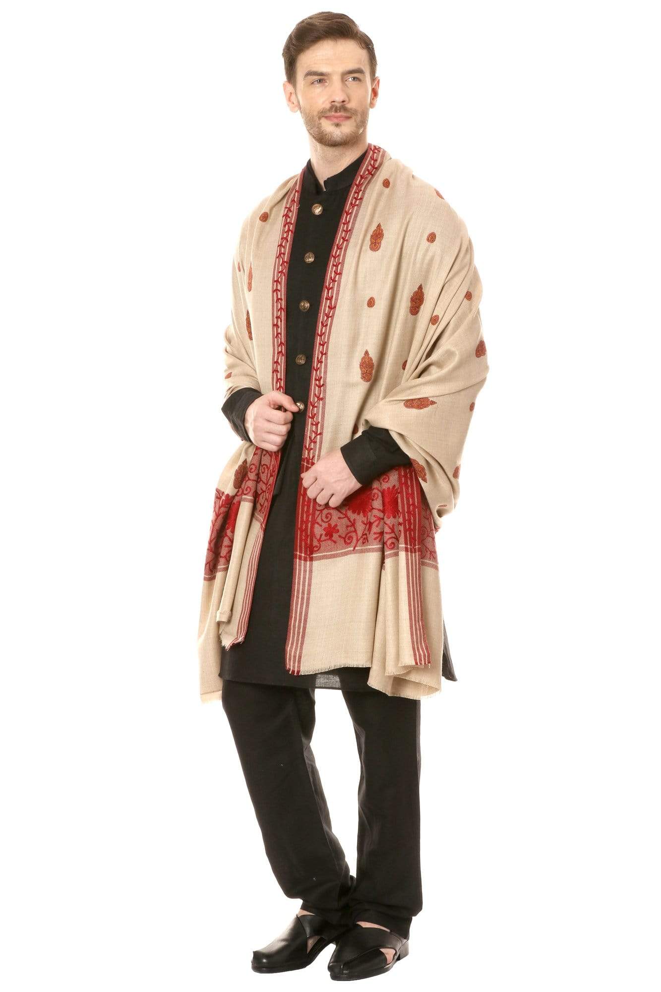 Pashtush Store Shawl Pashtush Mens Kashmiri Hand Embroidery Shawl, Thick and Warm