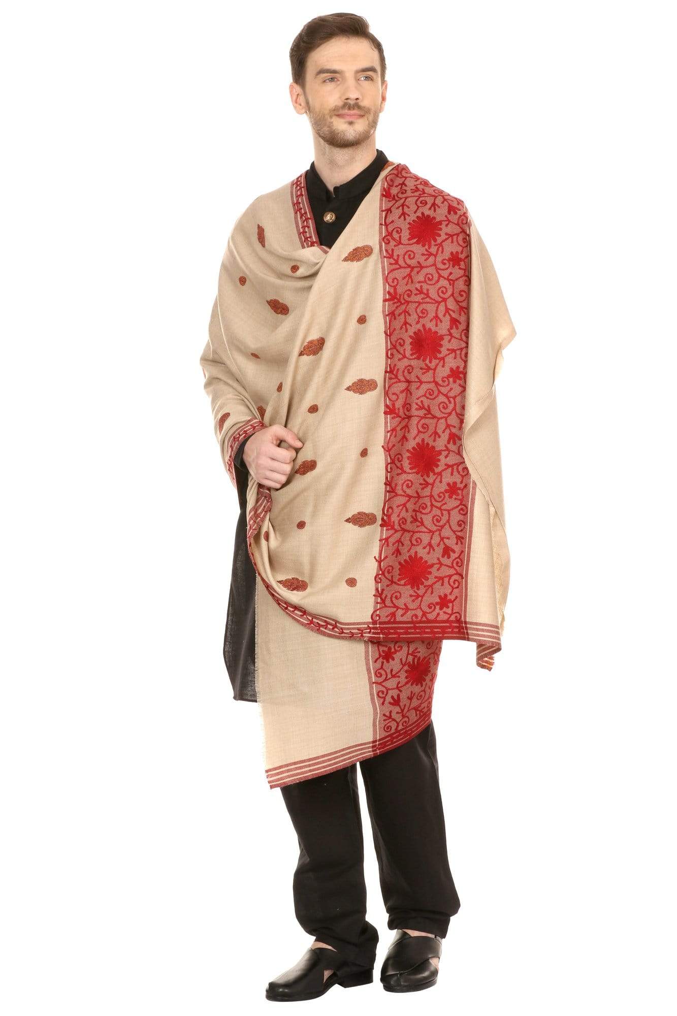 Pashtush Store Shawl Pashtush Mens Kashmiri Hand Embroidery Shawl, Thick and Warm