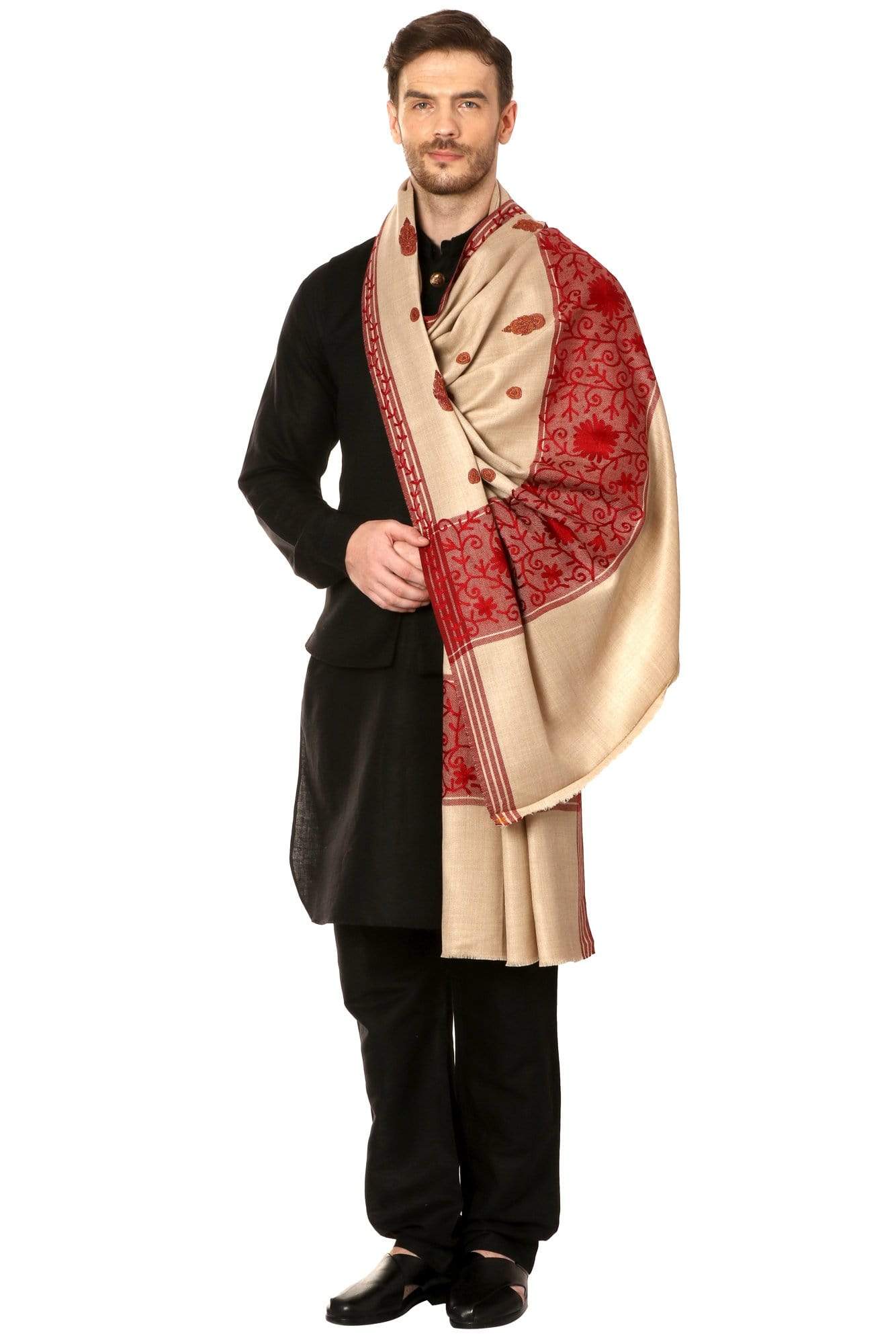Pashtush Store Shawl Pashtush Mens Kashmiri Hand Embroidery Shawl, Thick and Warm