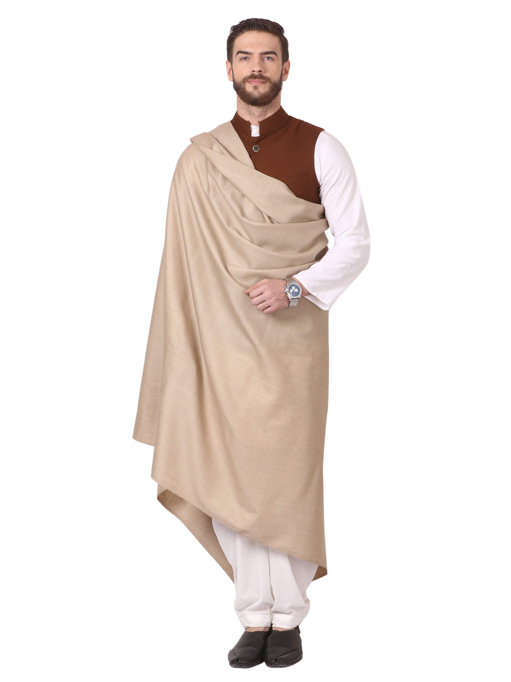 Pashtush India Shawl Pashtush Mens Lohi, Thick and Warm gents Shawl, 100% Pure Wool, Woolmark Certified