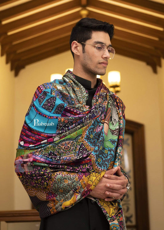 Pashtush Shawl Store Shawl Pashtush Mens Mughal Darbar Shawl, 100% Pure, Woolmark Certified, Full Size