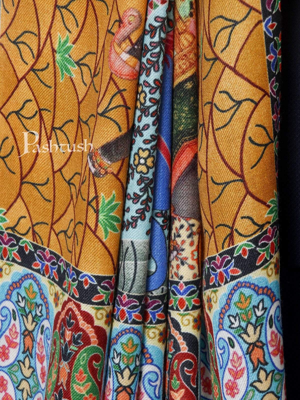 Pashtush India 114x228 Pashtush Mens Mughal Darbar Printed Shawl, 100% Pure, Woolmark Certified, Full Size