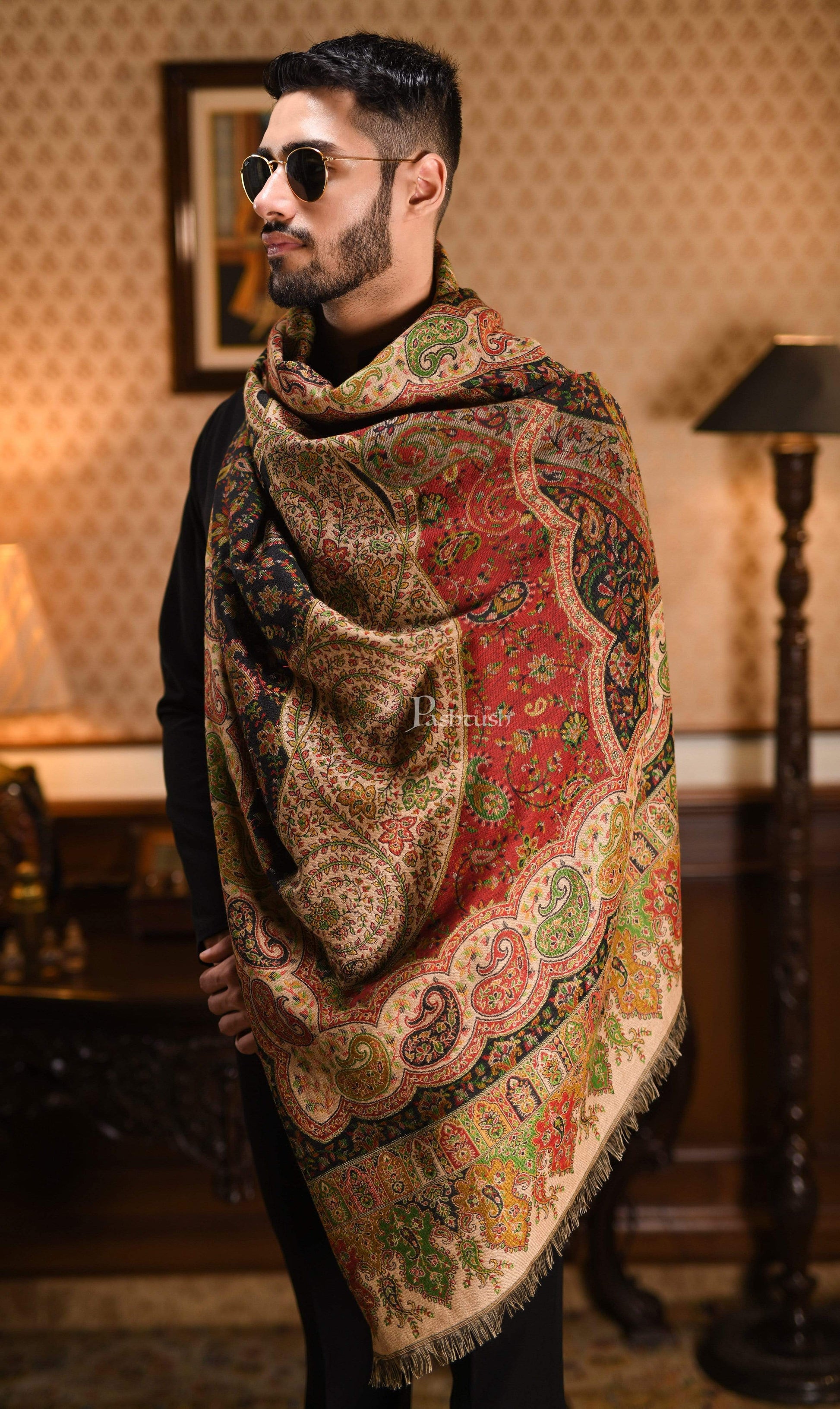 Pashtush India 100x200 Pashtush Mens Paisley Weave Ethnic Shawl, Soft and Warm