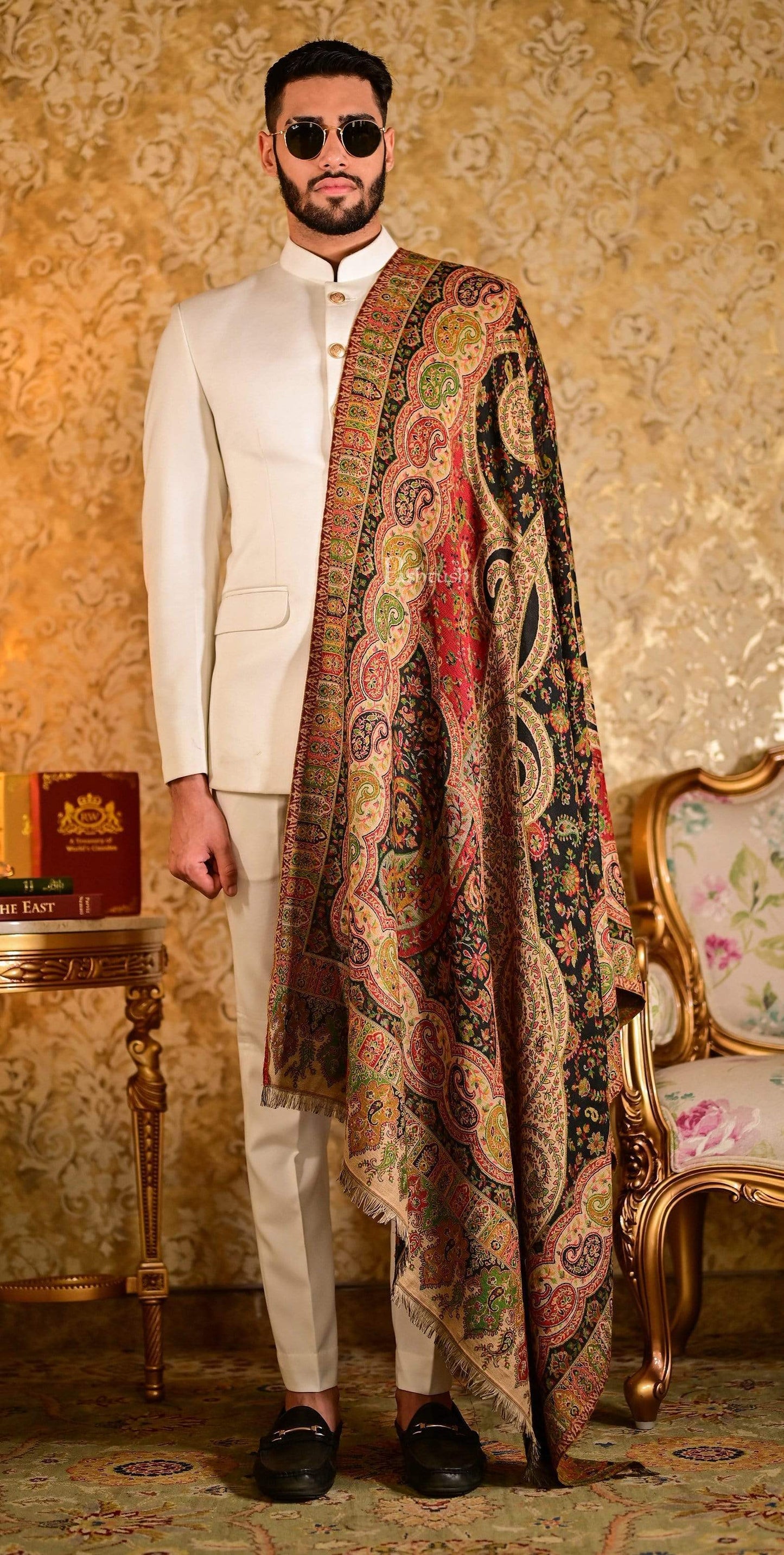 Pashtush India 100x200 Pashtush Mens Paisley Weave Ethnic Shawl, Soft and Warm