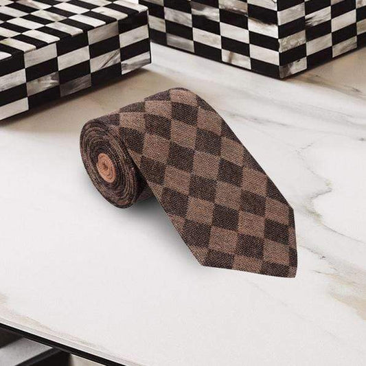 Pashtush Shawl Store Tie Pashtush Mens Pashmina Necktie, Checkered Design, Free Size, Crossroad Oxford Black
