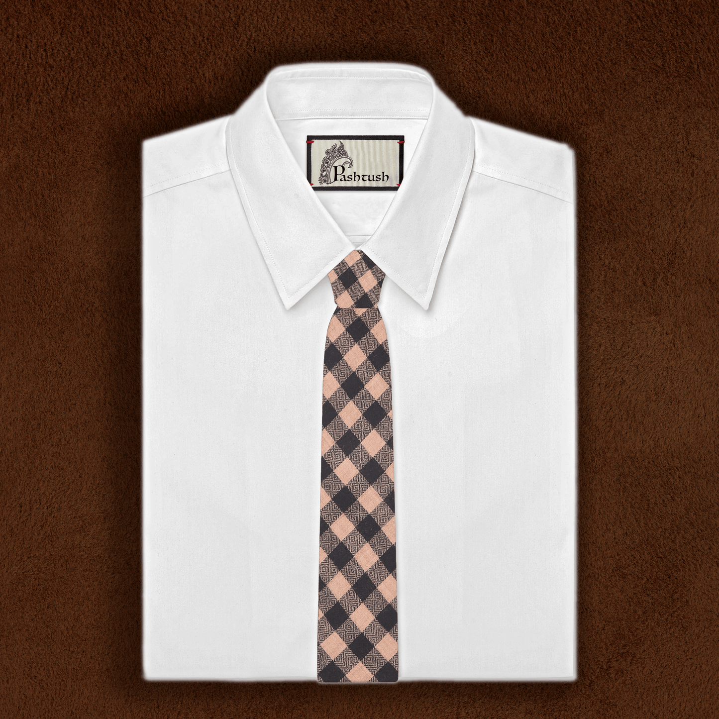 Pashtush Shawl Store Tie Pashtush Mens Pashmina Necktie, Soft and Luxurious, Checkered Design, Extra fine Ties for Men, Free Size