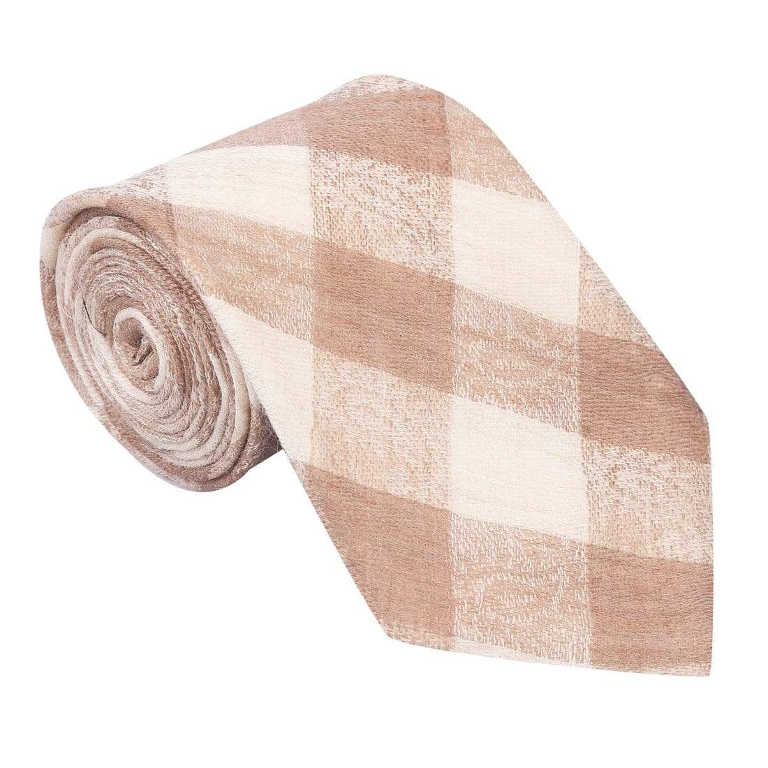 Pashtush Shawl Store Tie Pashtush Mens Pashmina Necktie, Soft and Luxurious, Paisley Checks, Free Size, Beige
