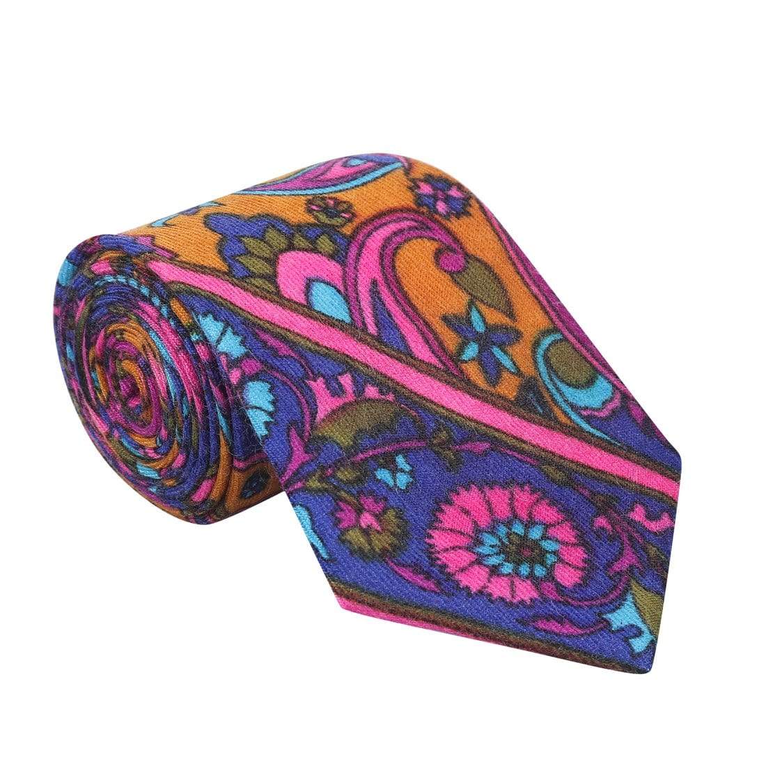 Pashtush Shawl Store Tie Pashtush Mens Printed Pashmina Wool Necktie, Free Size Mustard