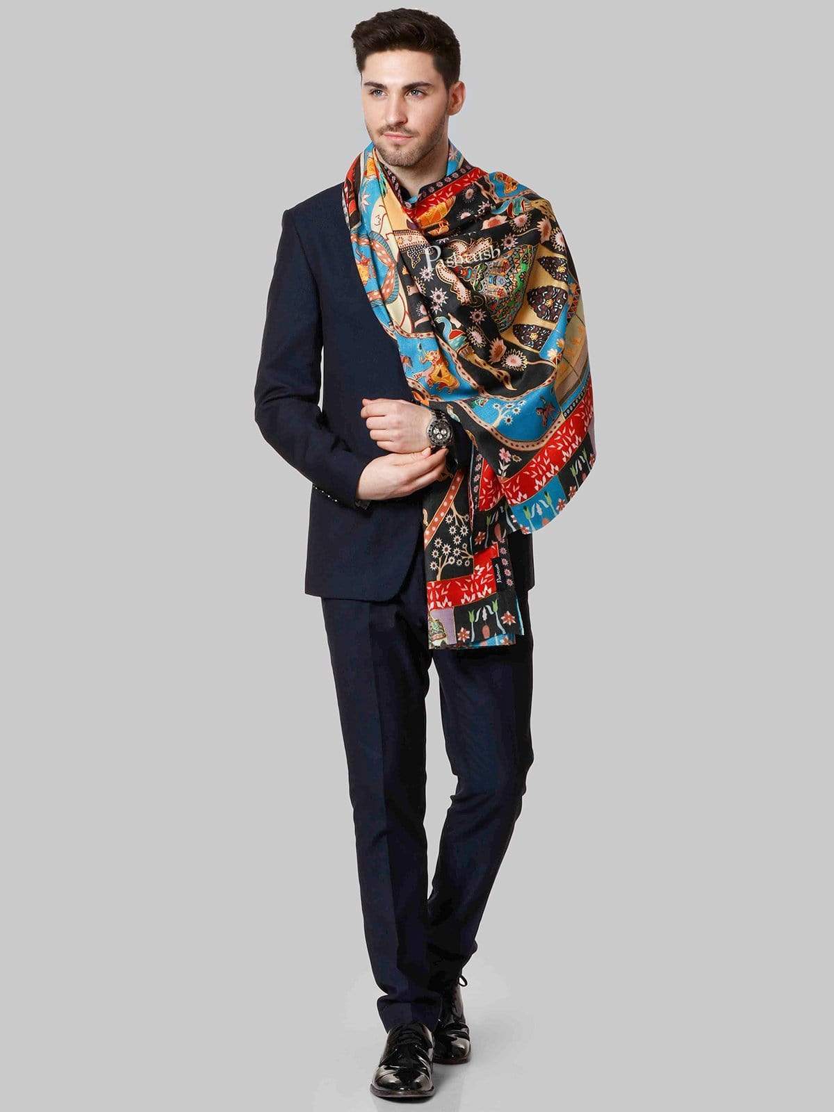 Pashtush India 100x200 Pashtush Mens Printed Stole, Multicoloured, 100% Pure Wool (Woolmark Certified)
