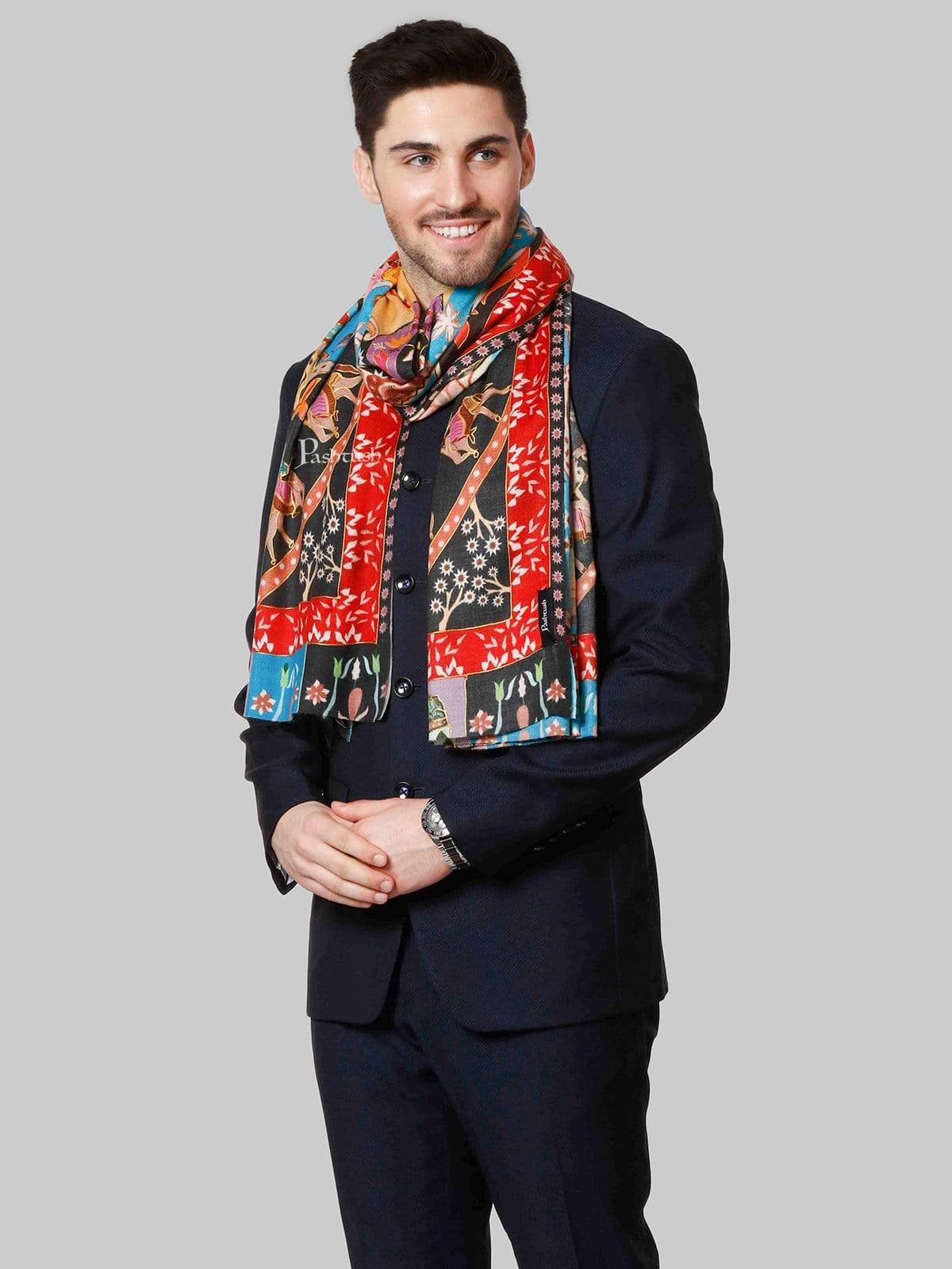 Pashtush India 100x200 Pashtush Mens Printed Stole, Multicoloured, 100% Pure Wool (Woolmark Certified)