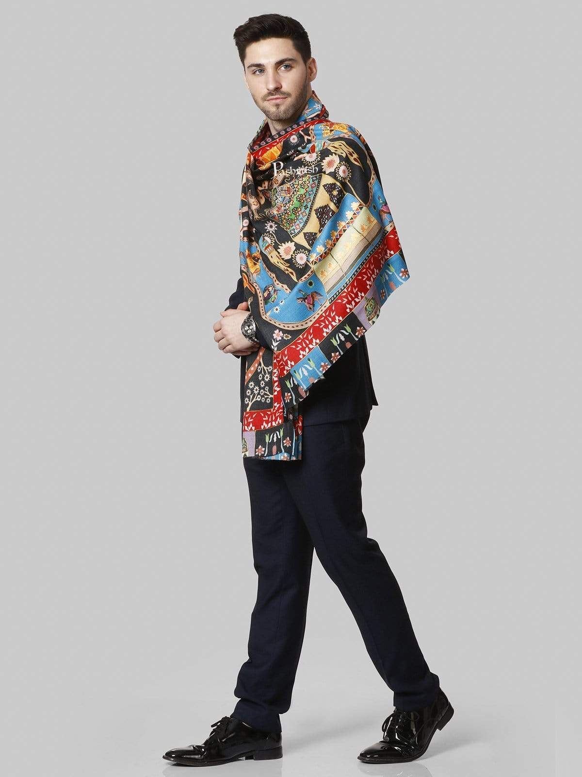 Pashtush India 100x200 Pashtush Mens Printed Stole, Multicoloured, 100% Pure Wool (Woolmark Certified)