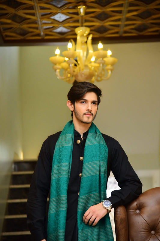 Pashtush Store Stole Pashtush Mens Reversible Blended Pashmina Stole - Bottle Green
