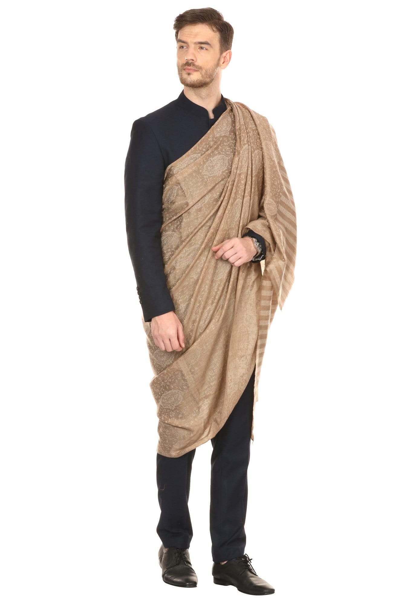 Pashtush India 114x228 Pashtush Mens Shawl, Fine Wool Jacquard Weave, Soft and Light Weight