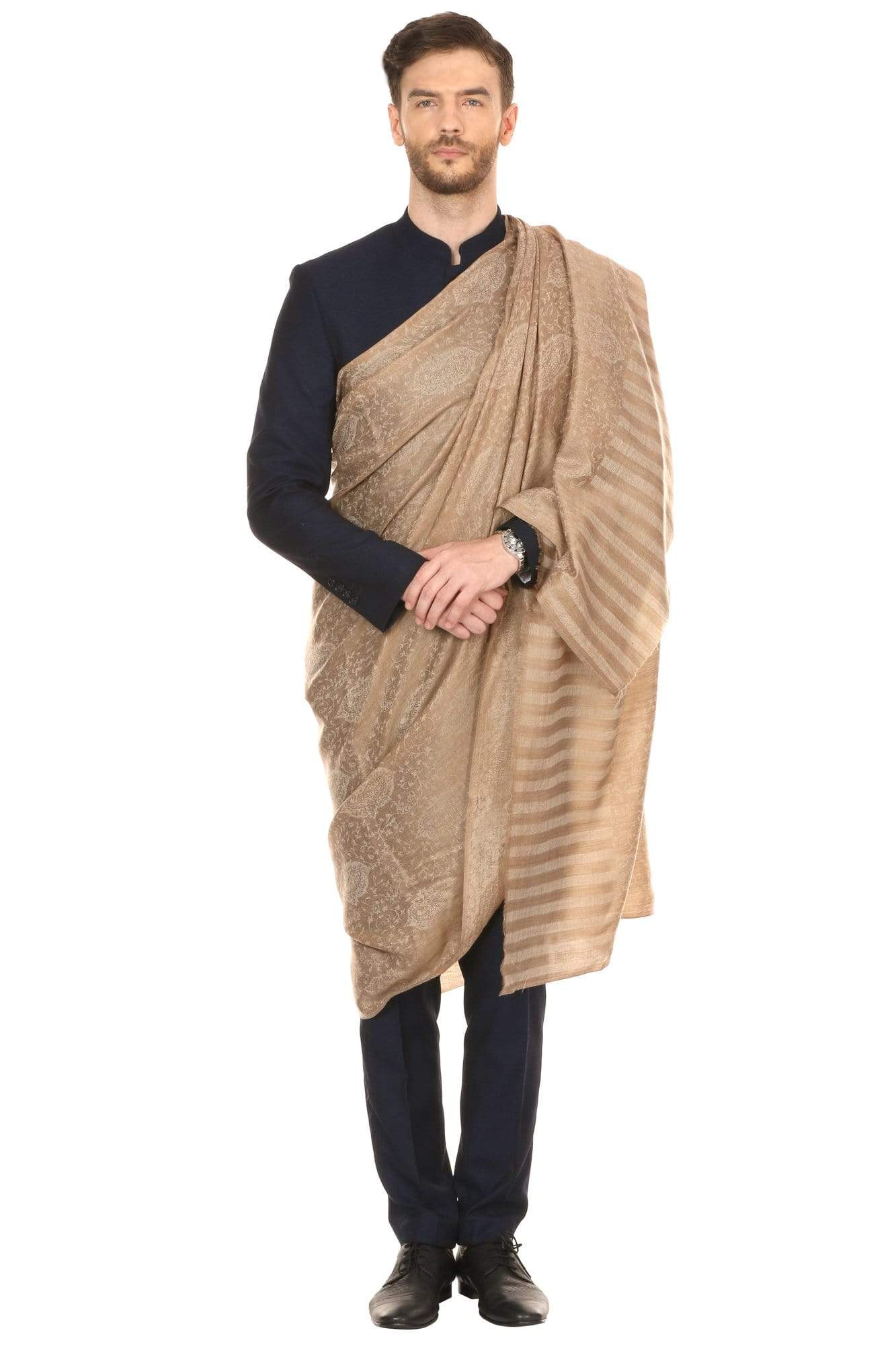Pashtush India 114x228 Pashtush Mens Shawl, Fine Wool Jacquard Weave, Soft and Light Weight