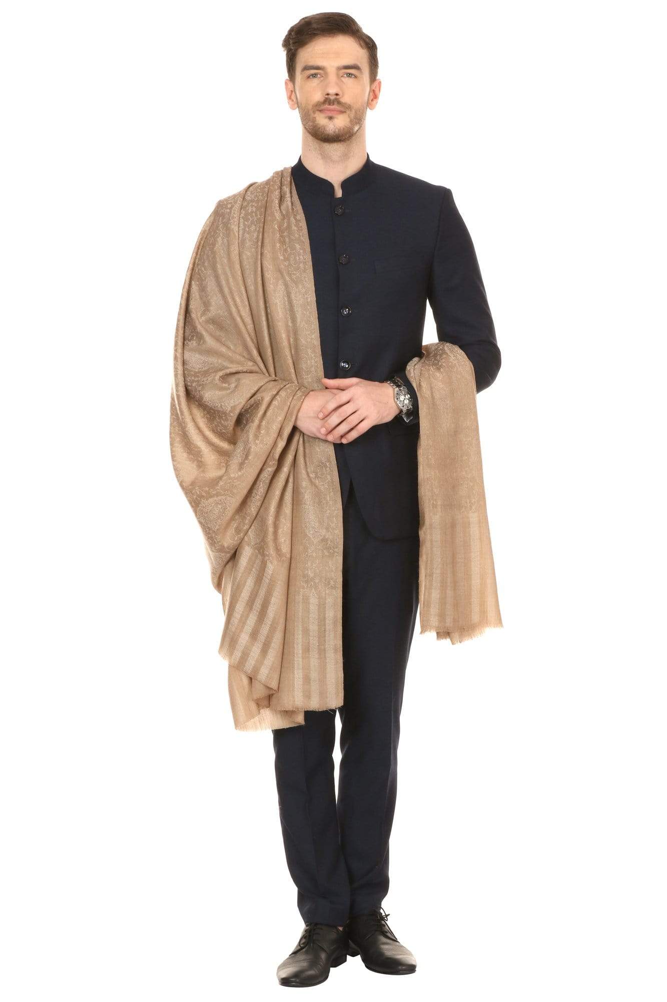 Pashtush India 114x228 Pashtush Mens Shawl, Fine Wool Jacquard Weave, Soft and Light Weight