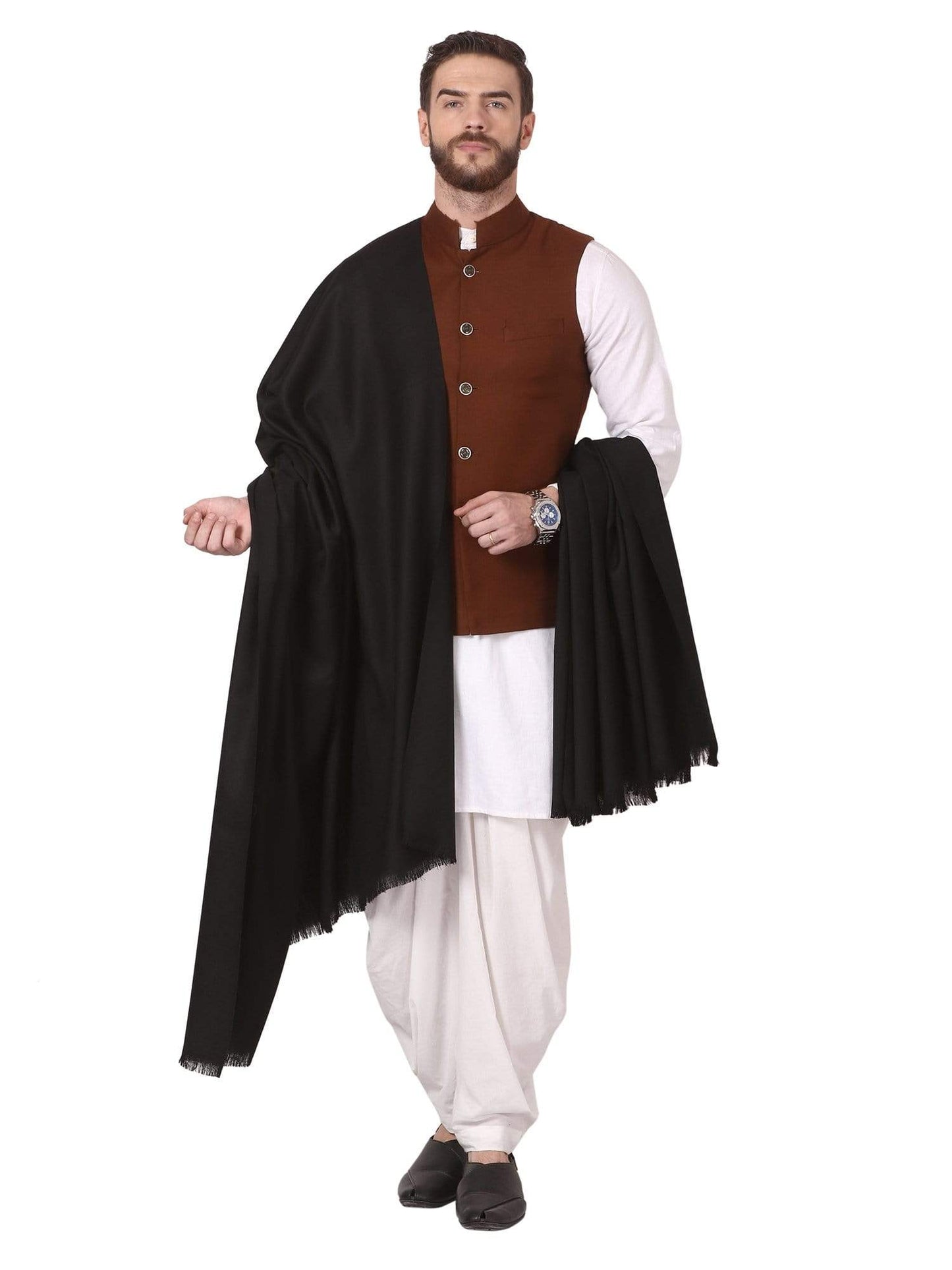 Pashtush Store Shawl Pashtush Mens Shawl, Thick Lohi, 50% Australian Merino Wool, black
