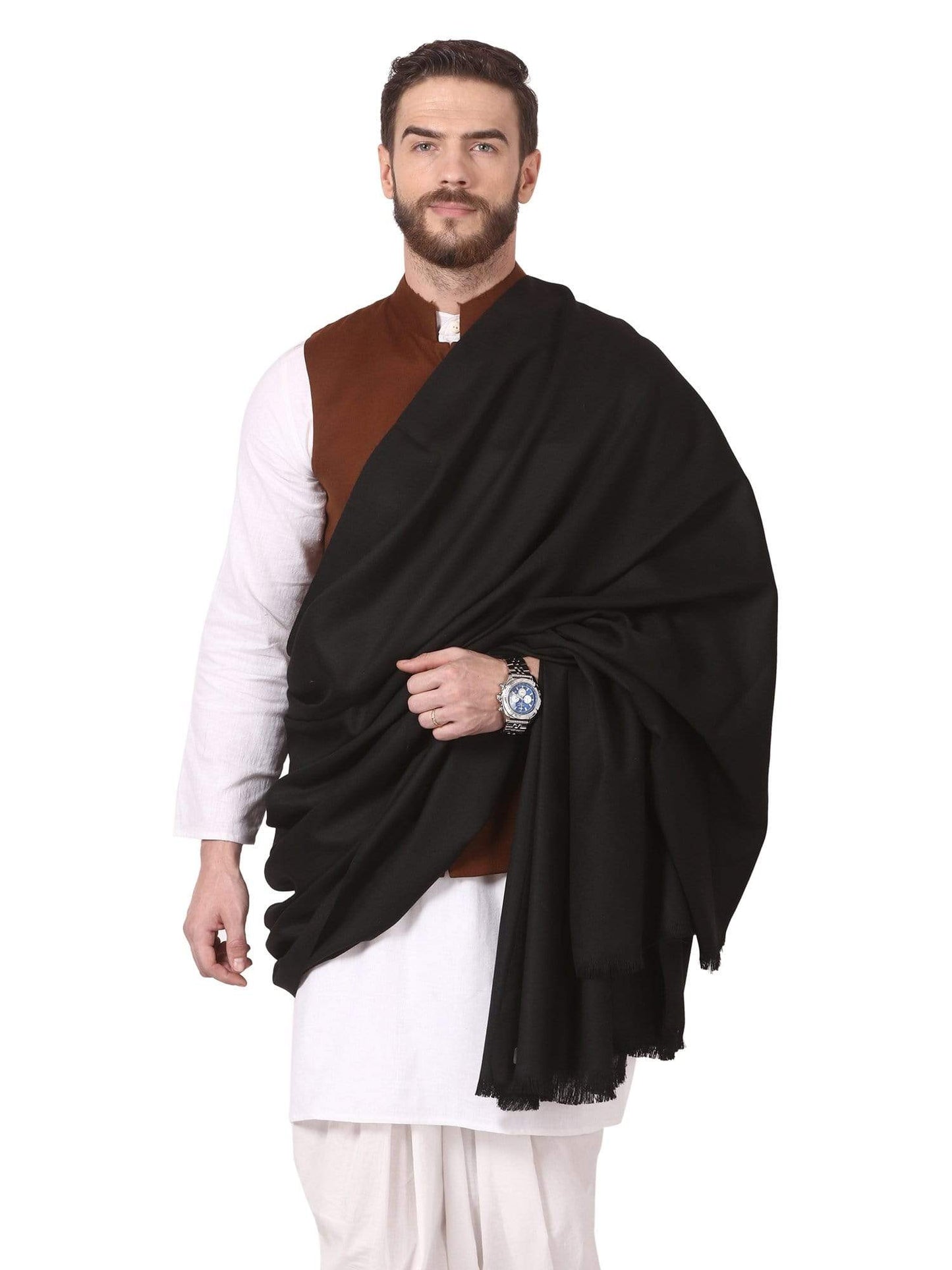 Pashtush Store Shawl Pashtush Mens Shawl, Thick Lohi, 50% Australian Merino Wool, black