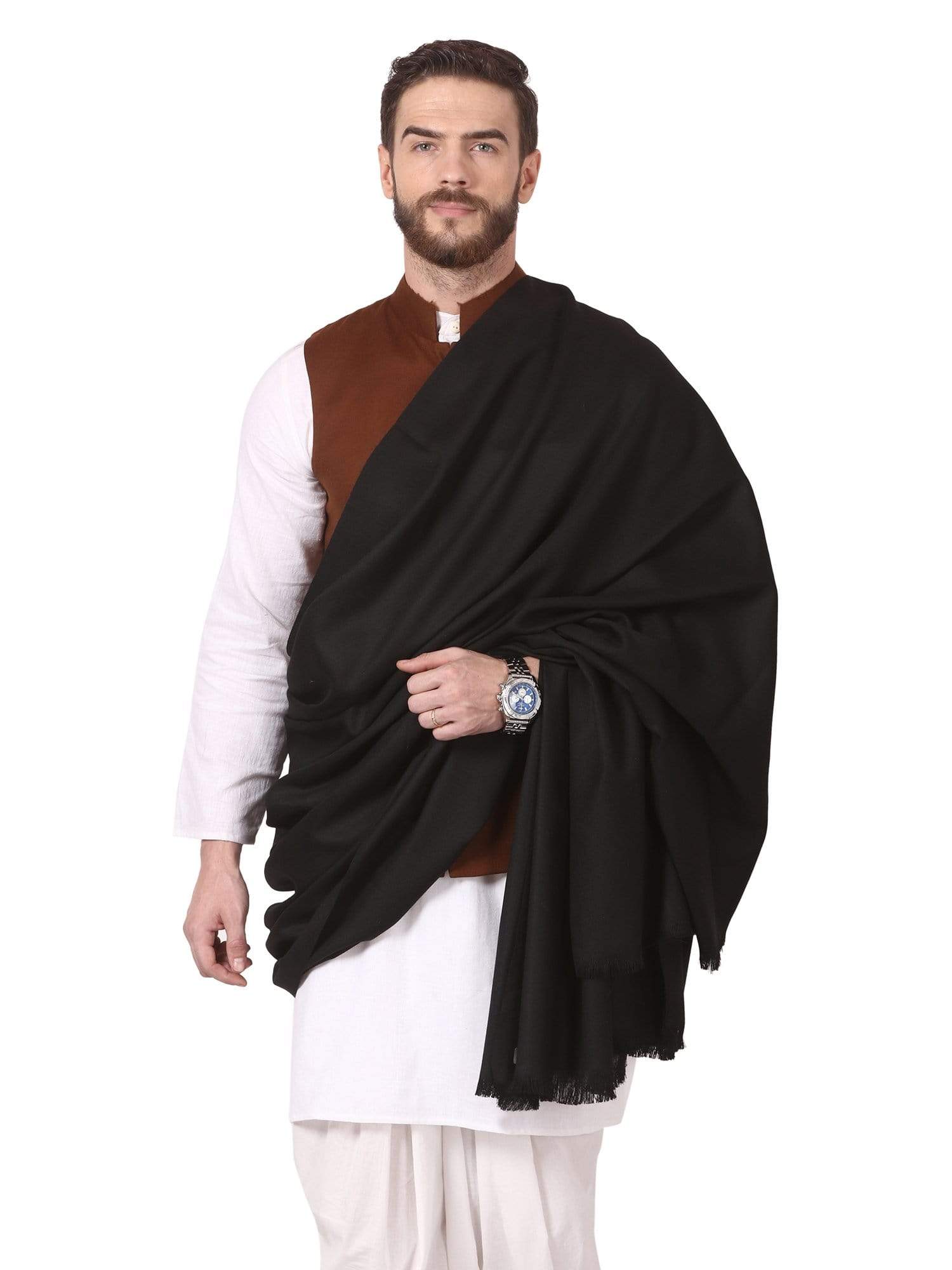 Pashtush Store Shawl Pashtush Mens Shawl, Thick Lohi, 50% Australian Merino Wool, black