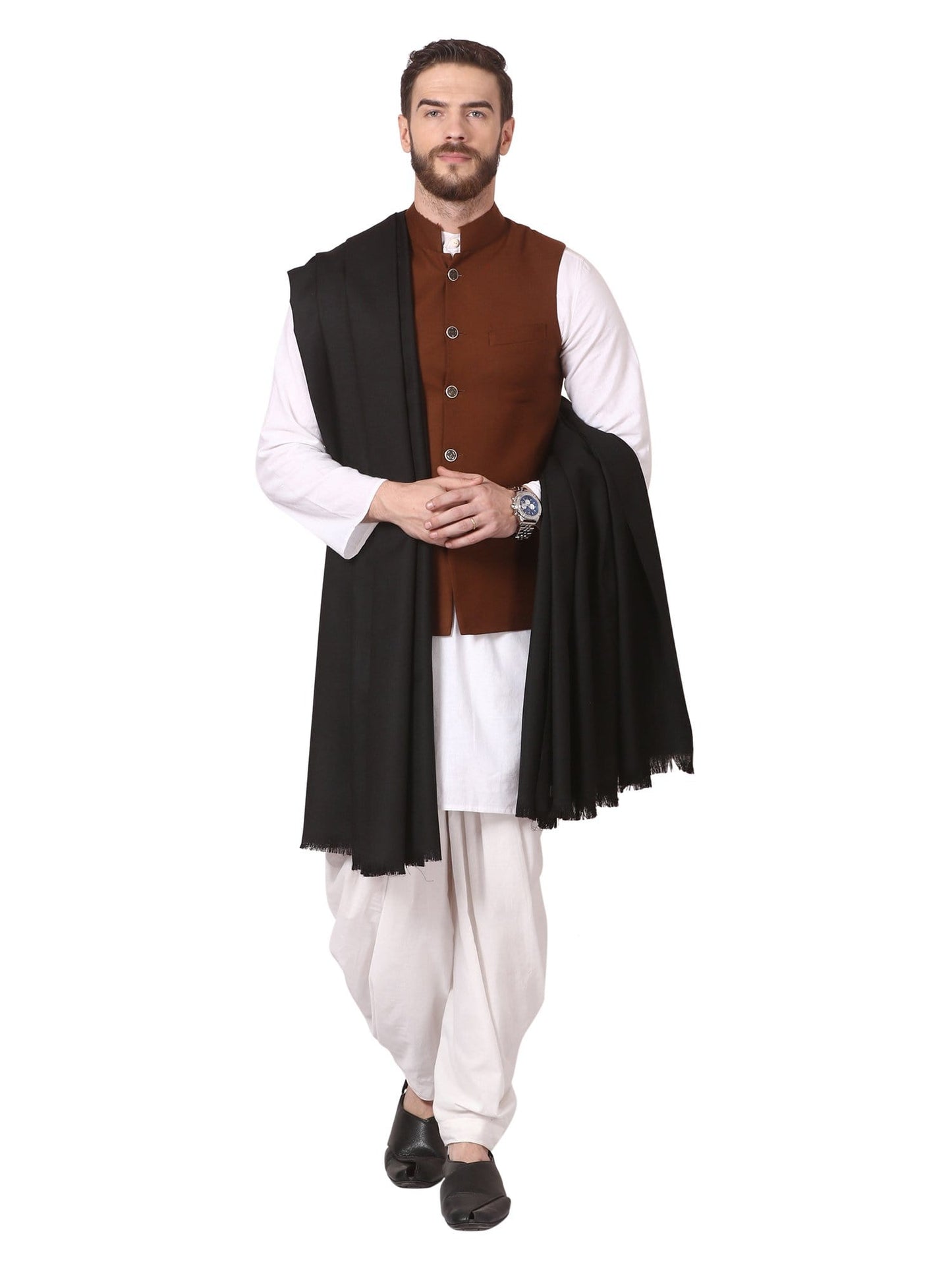 Pashtush Store Shawl Pashtush Mens Shawl, Thick Lohi, 50% Australian Merino Wool, black